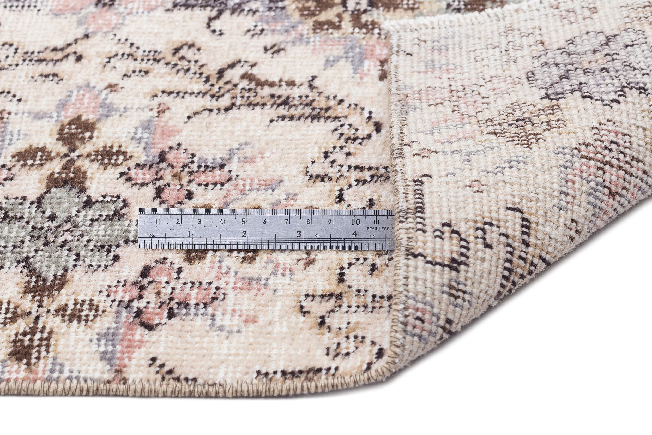 Atina Cream Vintage Wool Handmade Area Rug 3'9" x 7'3"