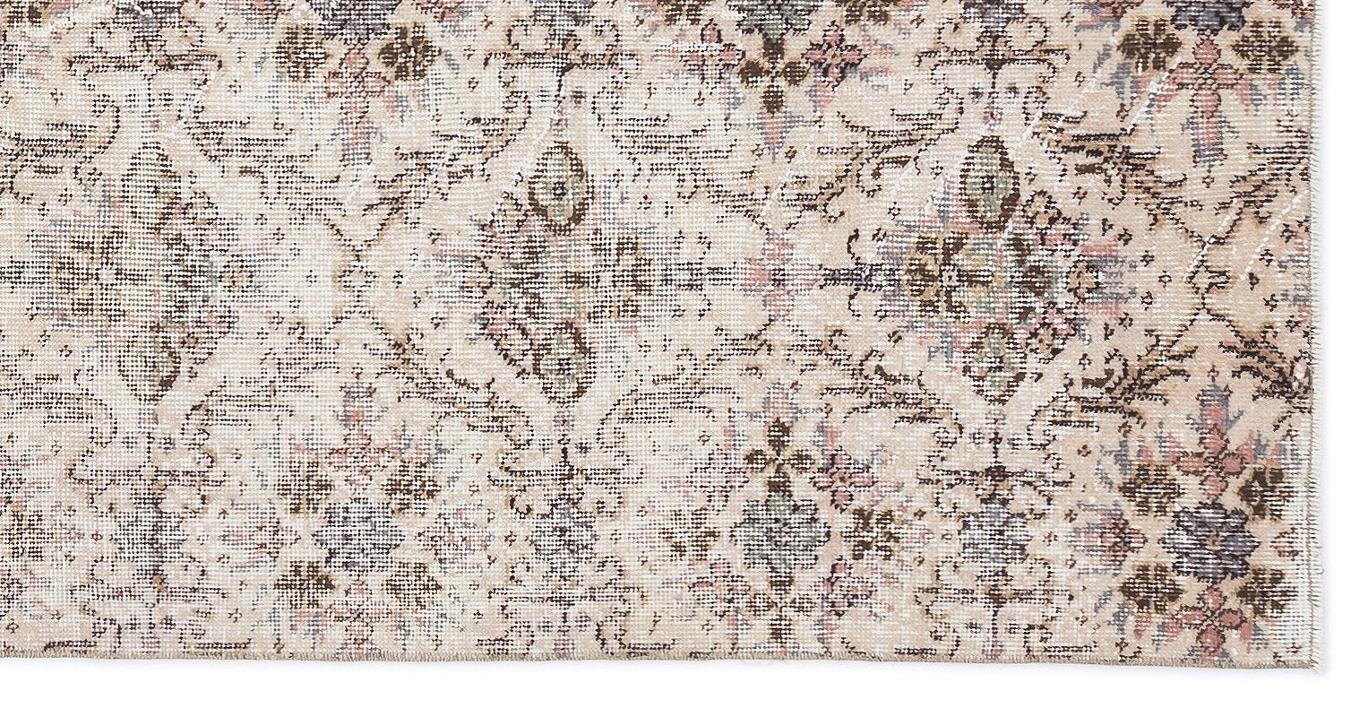 Atina Cream Vintage Wool Handmade Area Rug 3'9" x 7'3"