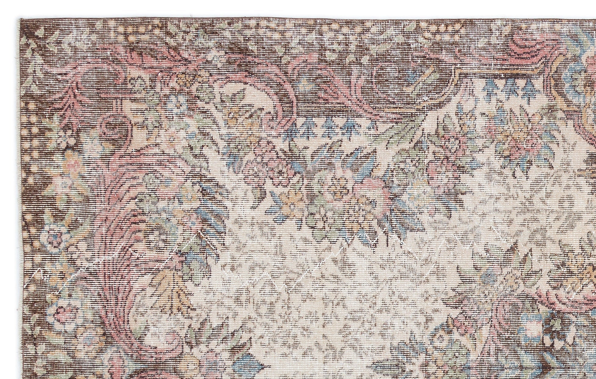 Atina Cream Vintage Wool Handmade Area Rug 5'9" x 9'2"