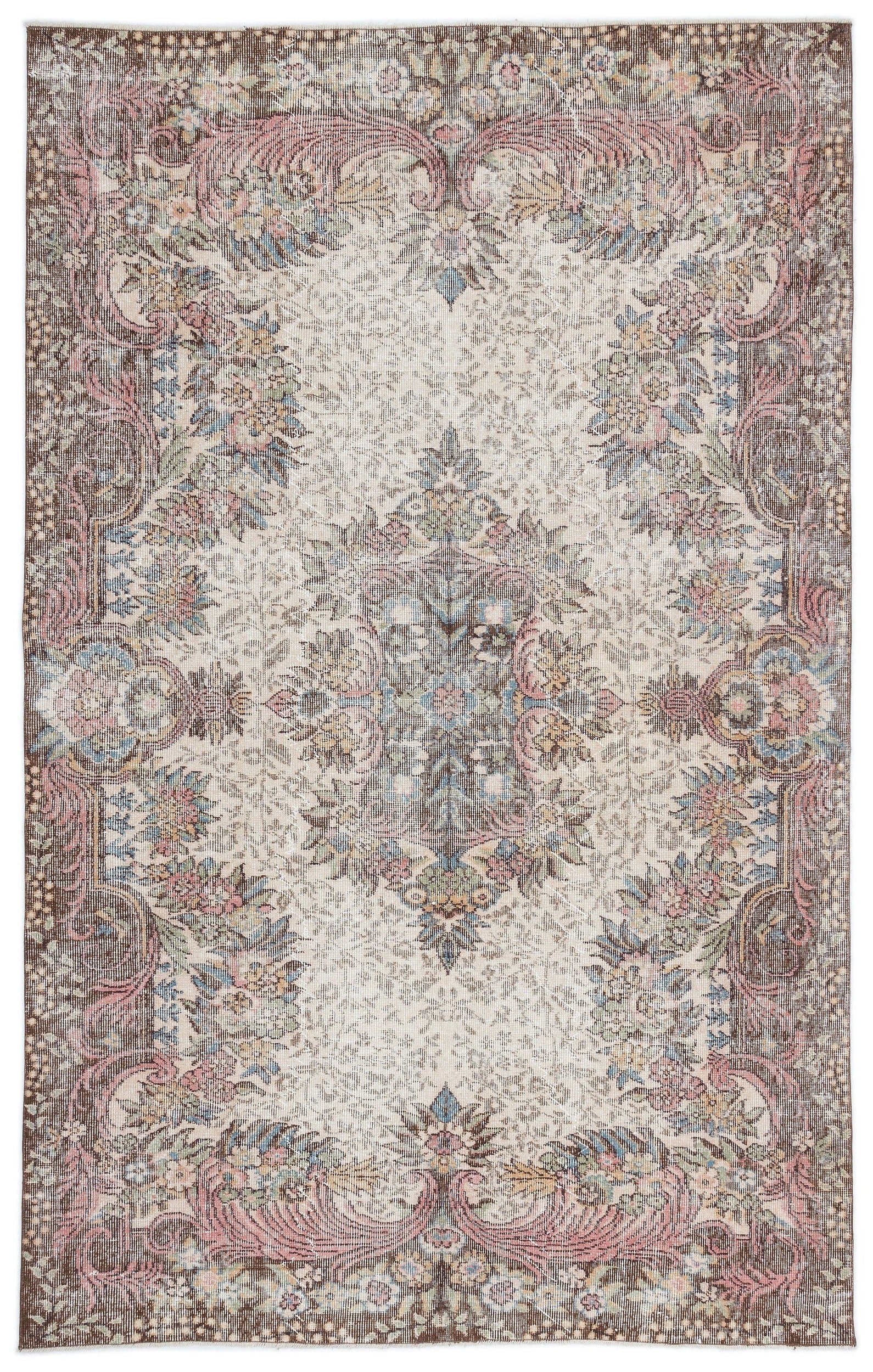 Atina Cream Vintage Wool Handmade Area Rug 5'9" x 9'2"