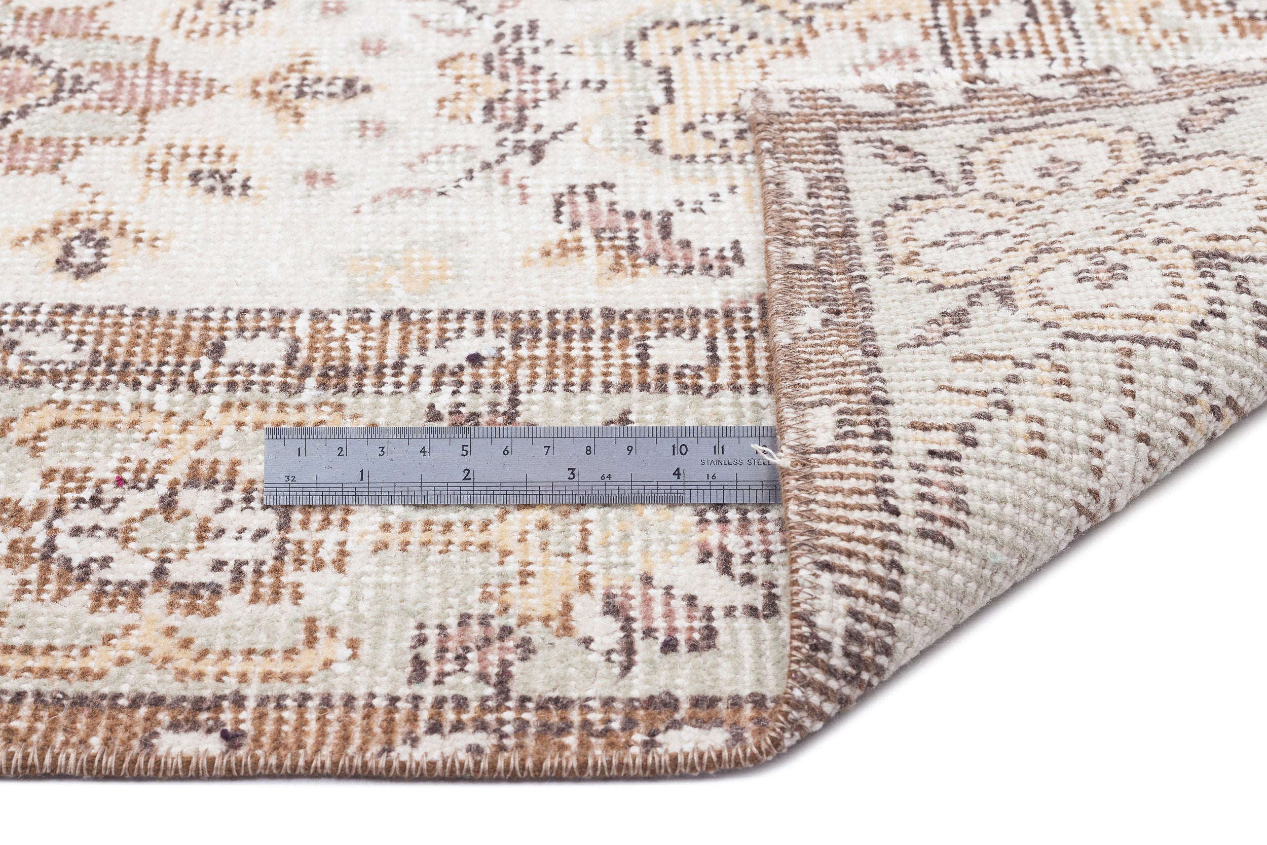 Atina Beige Vintage Wool Handmade Area Rug 5'10" x 9'11"