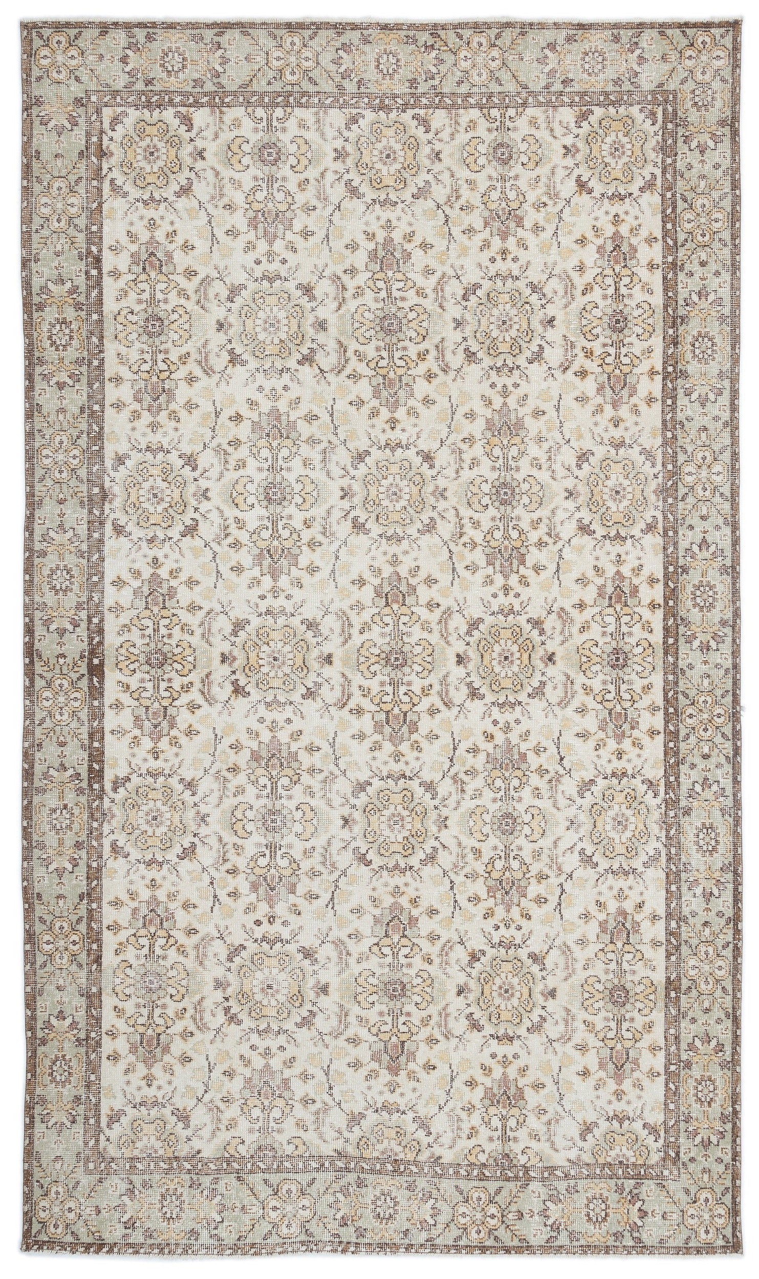 Atina Beige Vintage Wool Handmade Area Rug 5'10" x 9'11"