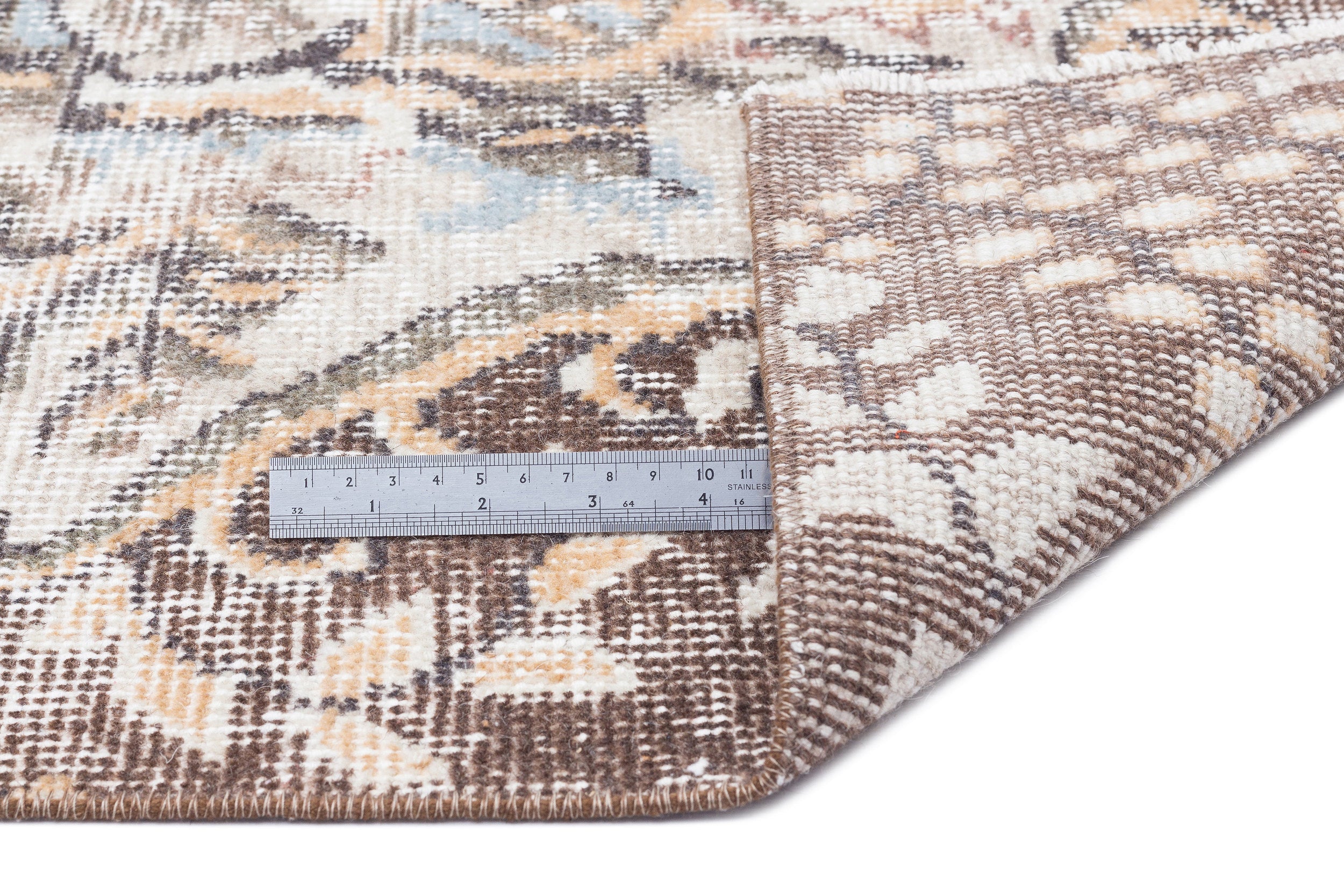 Atina Beige Vintage Wool Handmade Area Rug 5'6" x 9'7"
