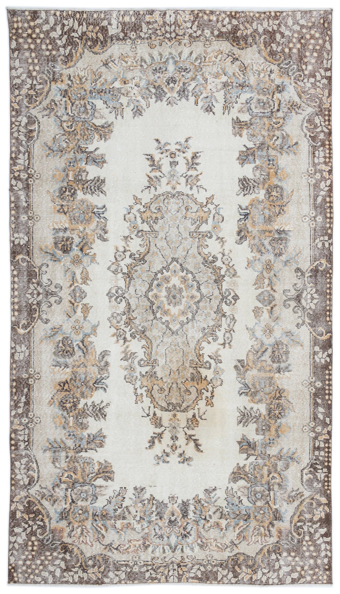 Atina Beige Vintage Wool Handmade Area Rug 5'6" x 9'7"