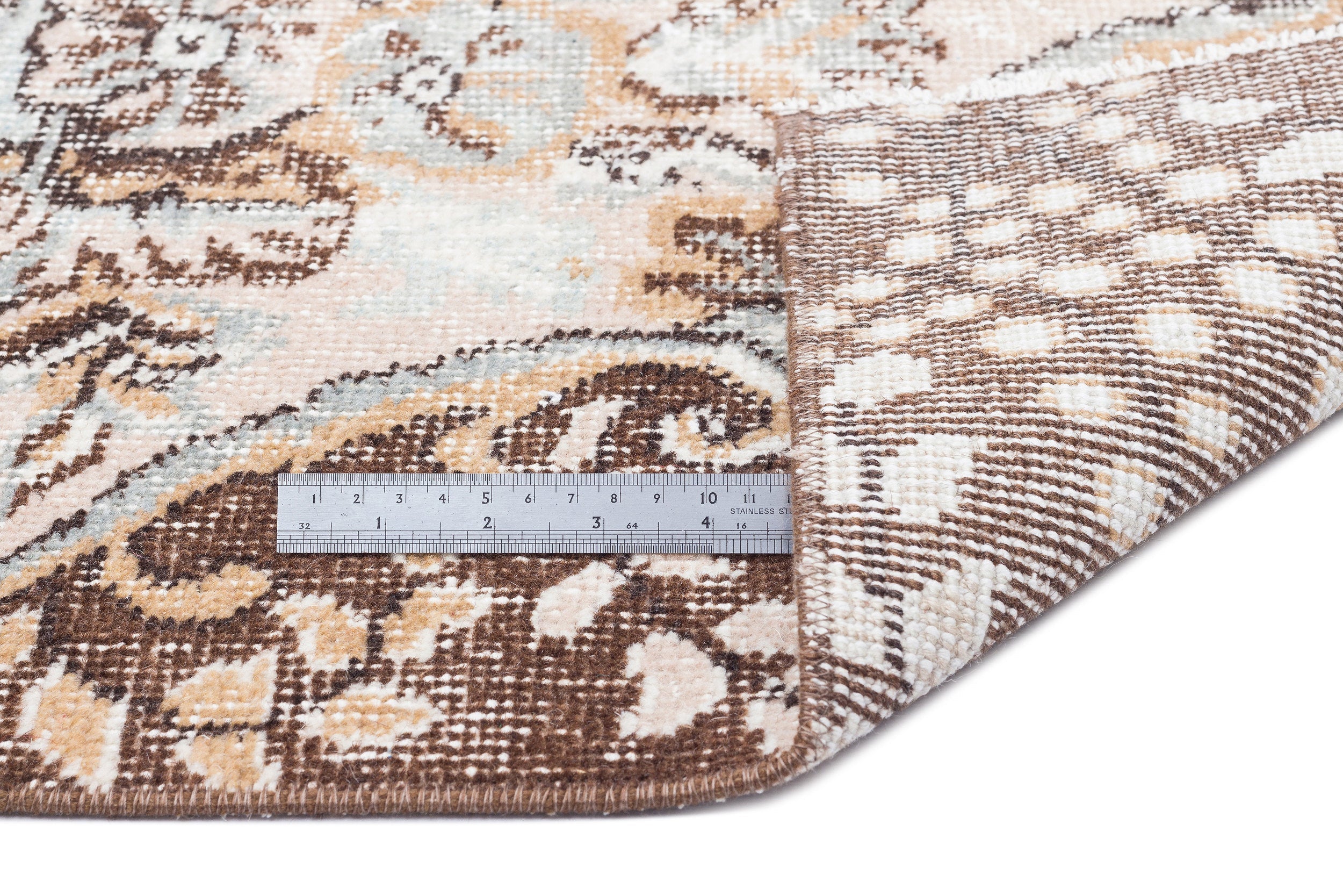 Atina Beige Vintage Wool Handmade Area Rug 5'5" x 8'11"