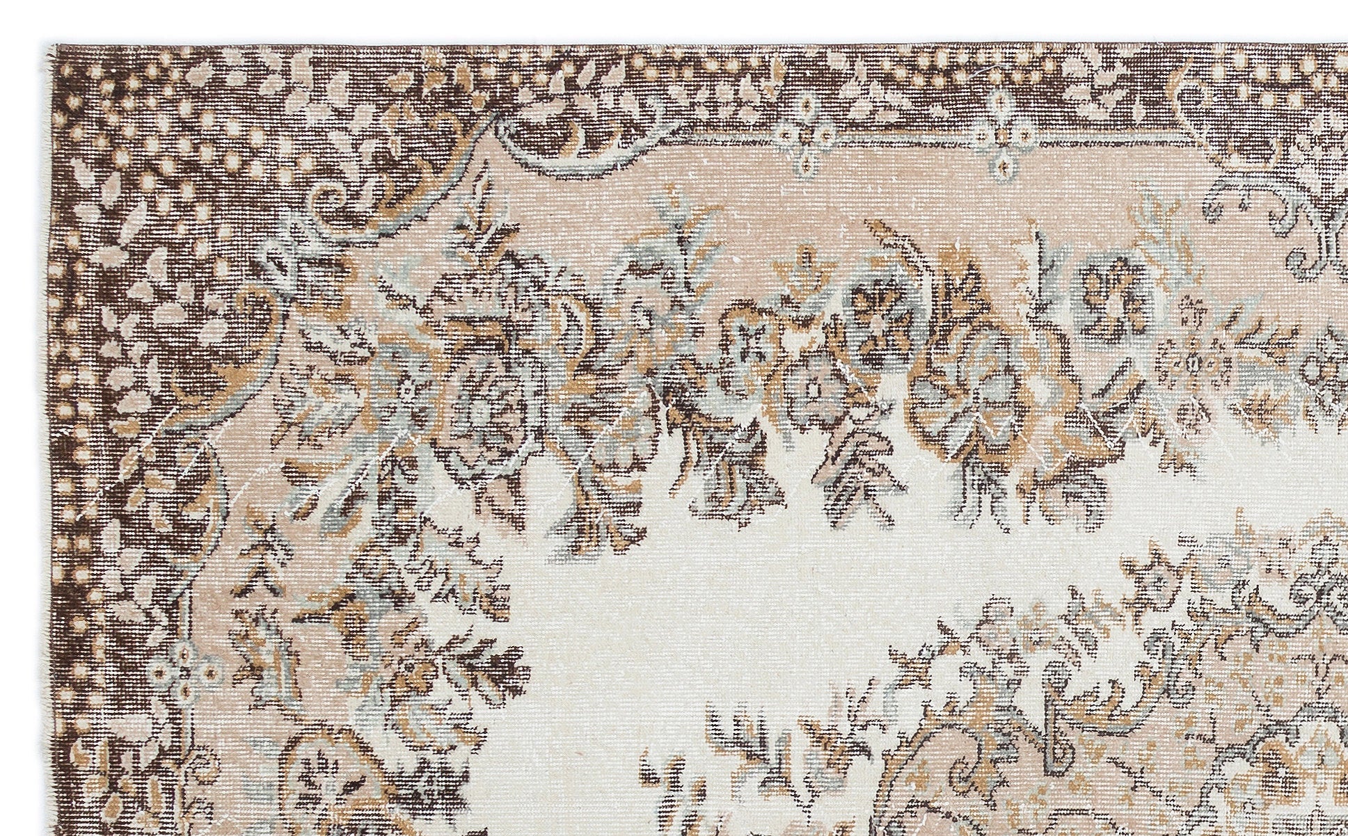 Atina Beige Vintage Wool Handmade Area Rug 5'5" x 8'11"