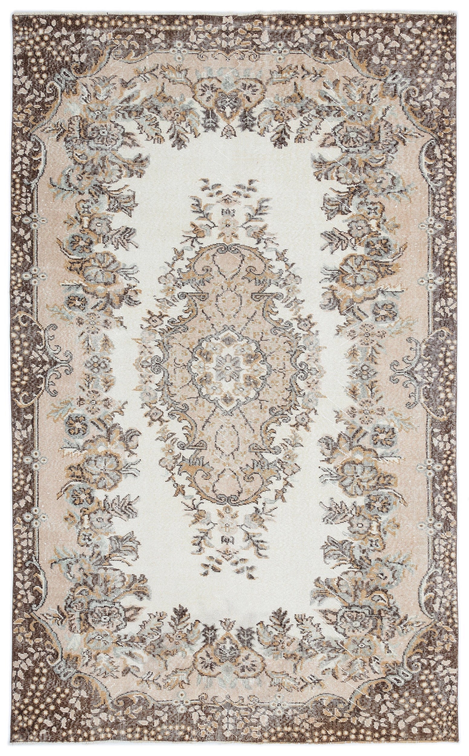 Atina Beige Vintage Wool Handmade Area Rug 5'5" x 8'11"