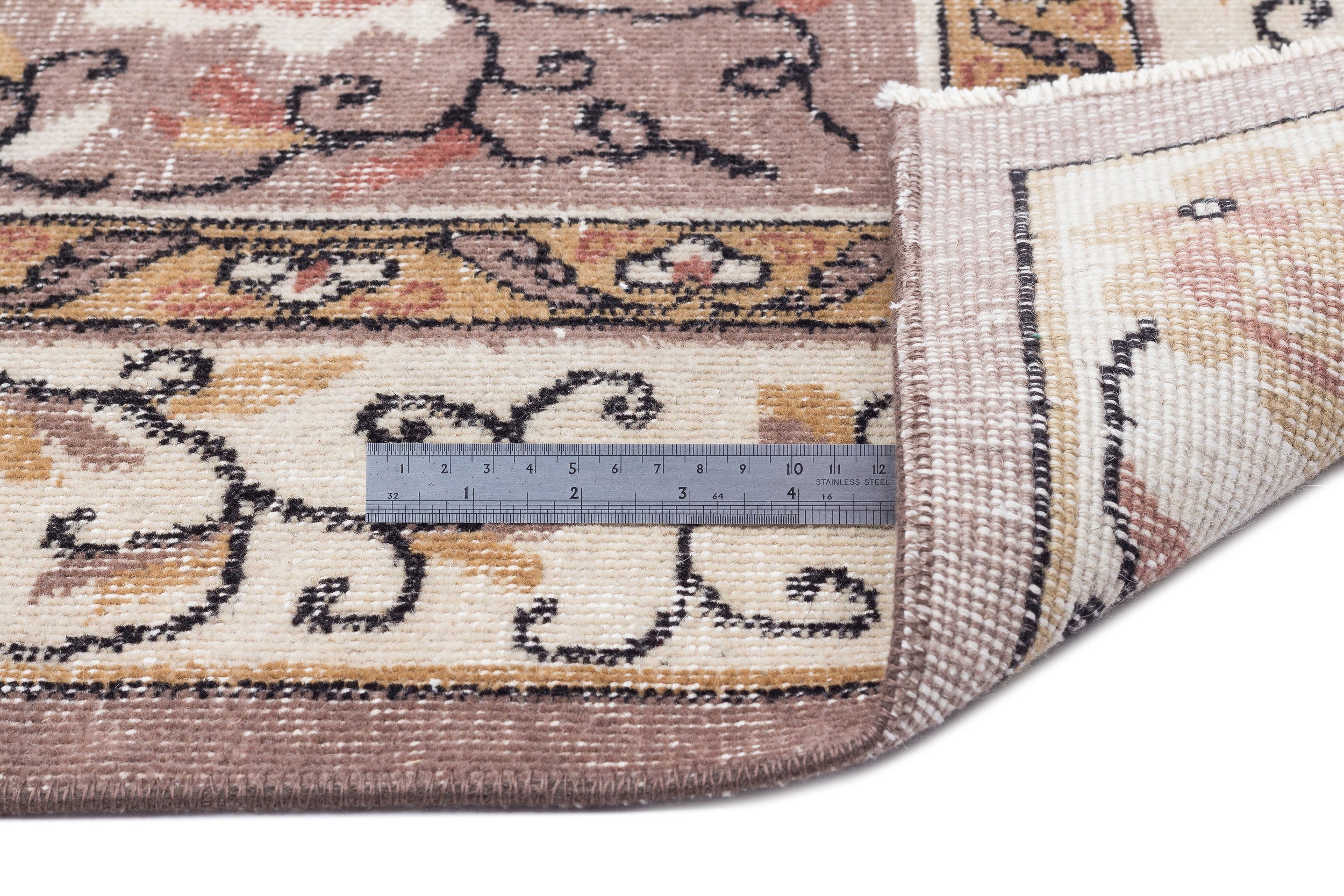 Atina Brown Vintage Wool Handmade Area Rug 6'6" x 10'6"