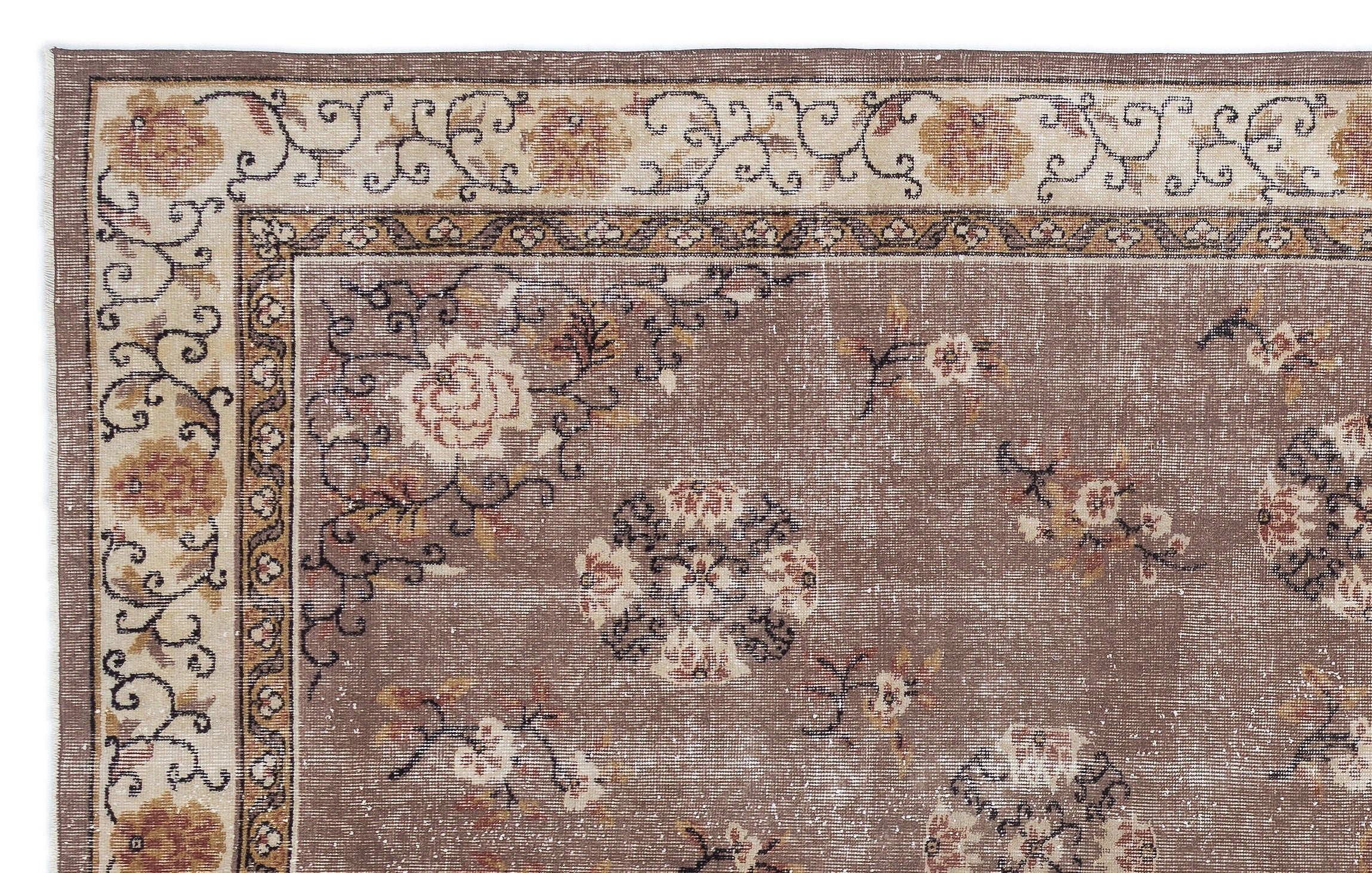 Atina Brown Vintage Wool Handmade Area Rug 6'6" x 10'6"