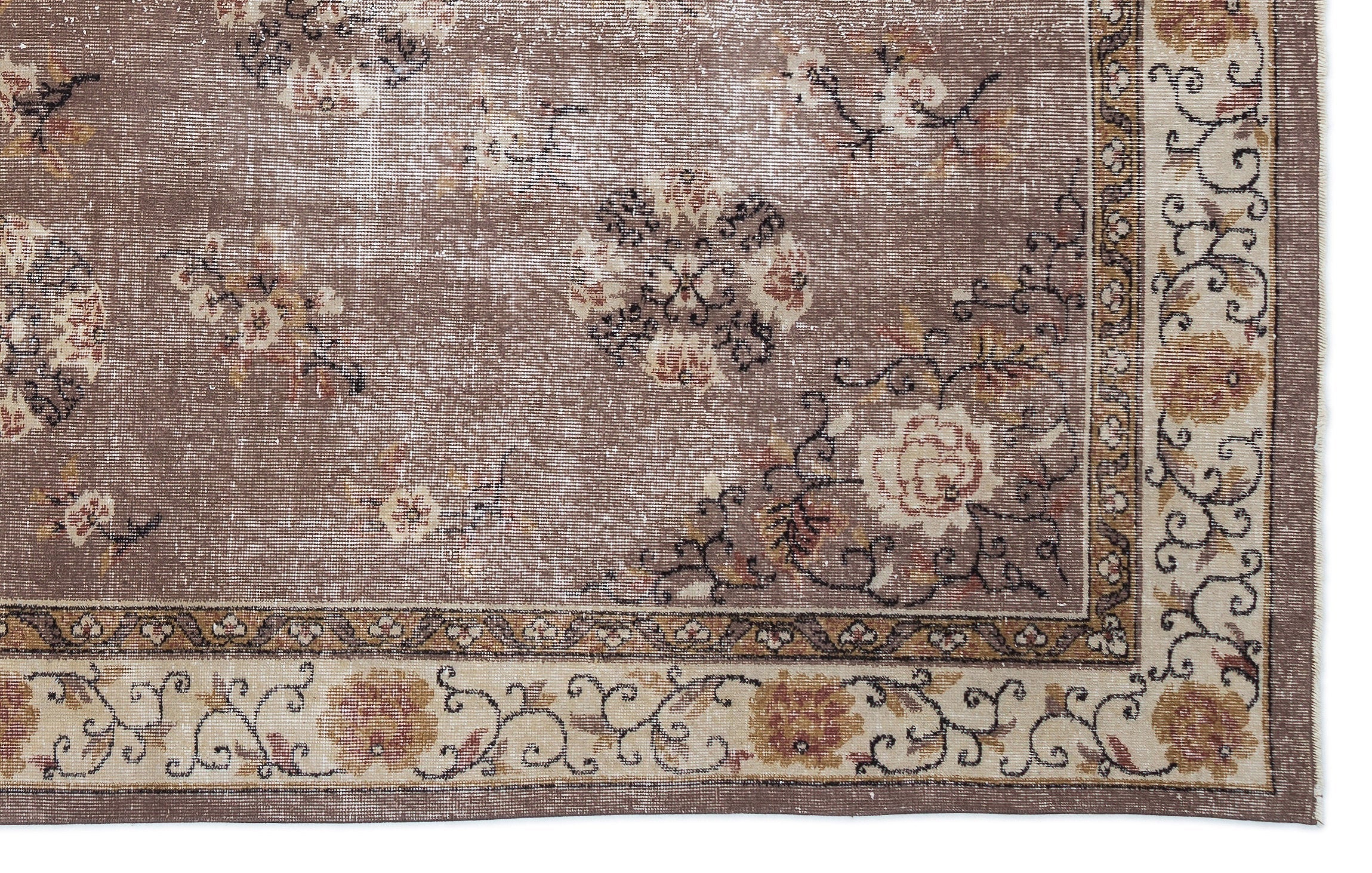 Atina Brown Vintage Wool Handmade Area Rug 6'6" x 10'6"