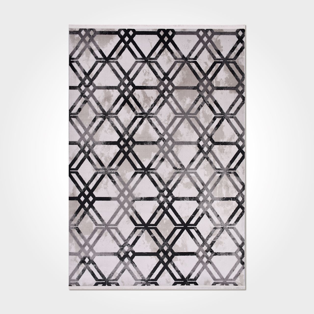 Grey Geometric Area Rug – Machine Made Rug With Acrylic Yarn & Overlocked Edge