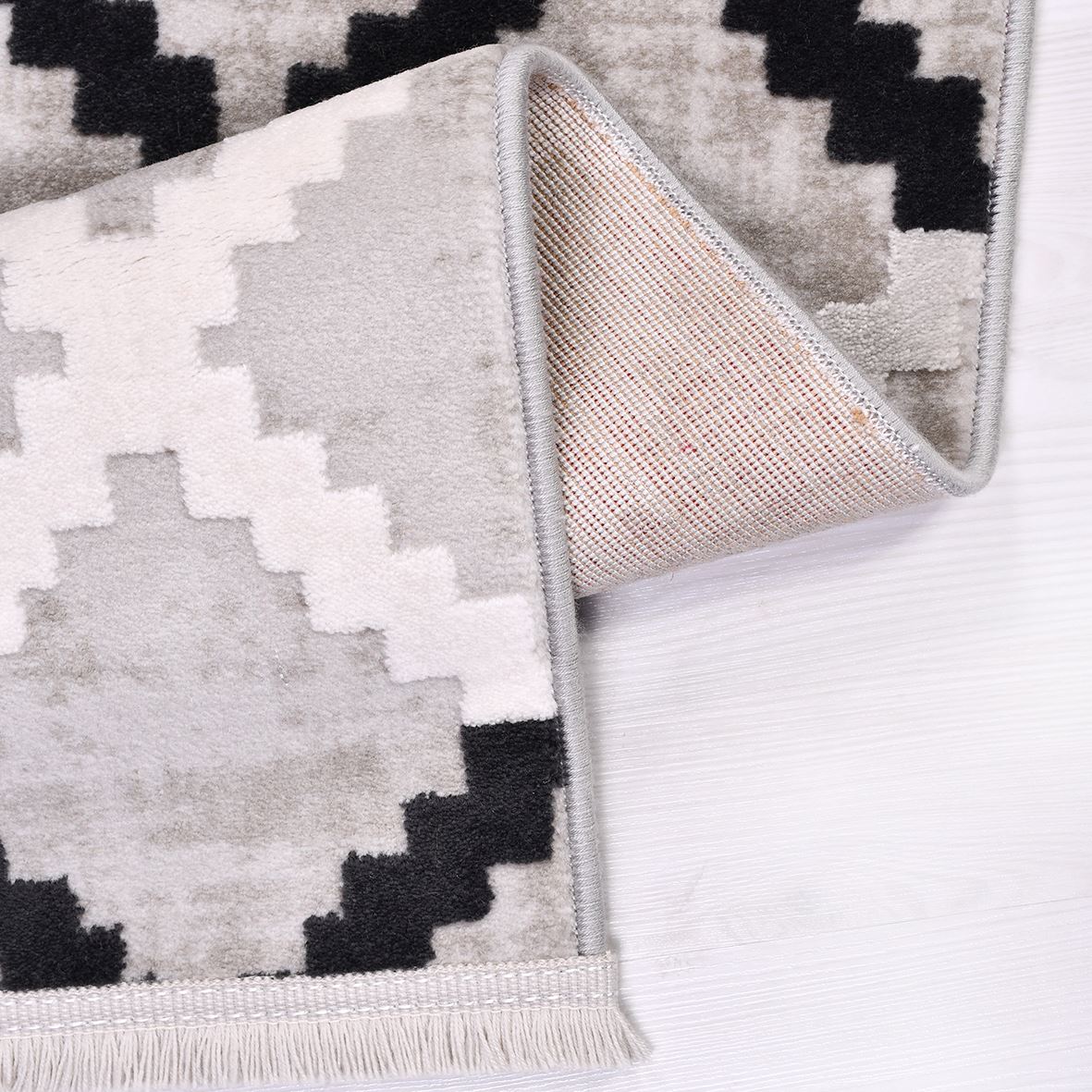 Grey Geometric Area Rug - Machine Made Rug with Acrylic Yarn & Soft Pile