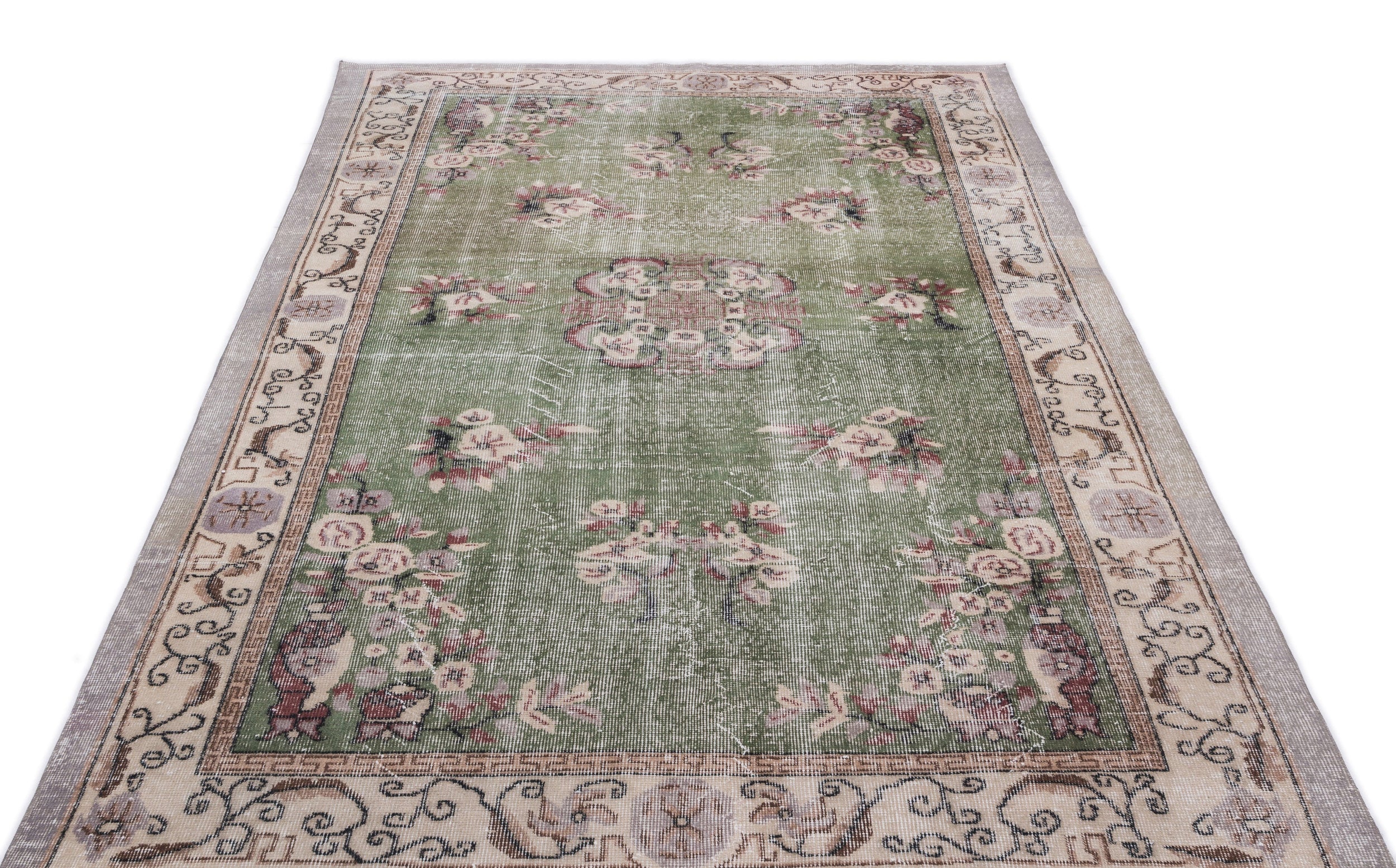 Atina Cream Vintage Wool Handmade Area Rug 5'7" x 10'0"