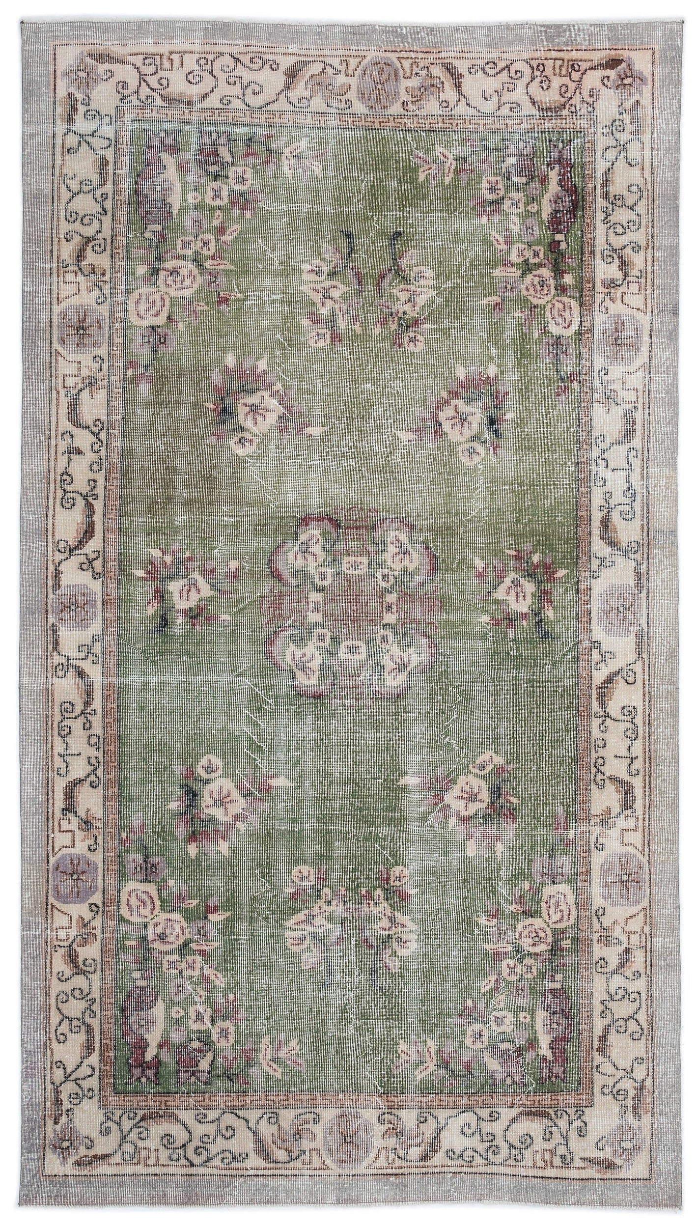 Atina Cream Vintage Wool Handmade Area Rug 5'7" x 10'0"