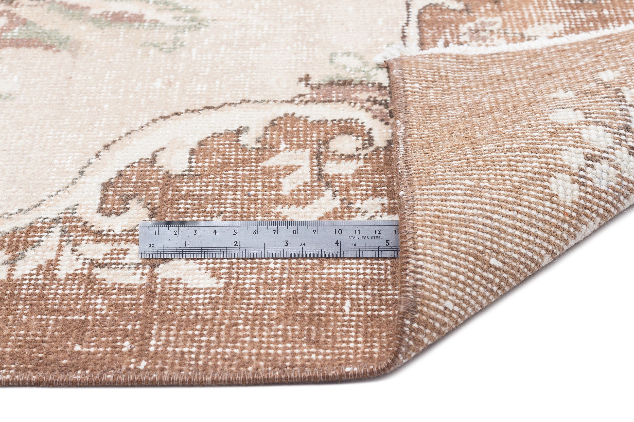 Atina Cream Vintage Wool Handmade Area Rug 5'6" x 9'7"