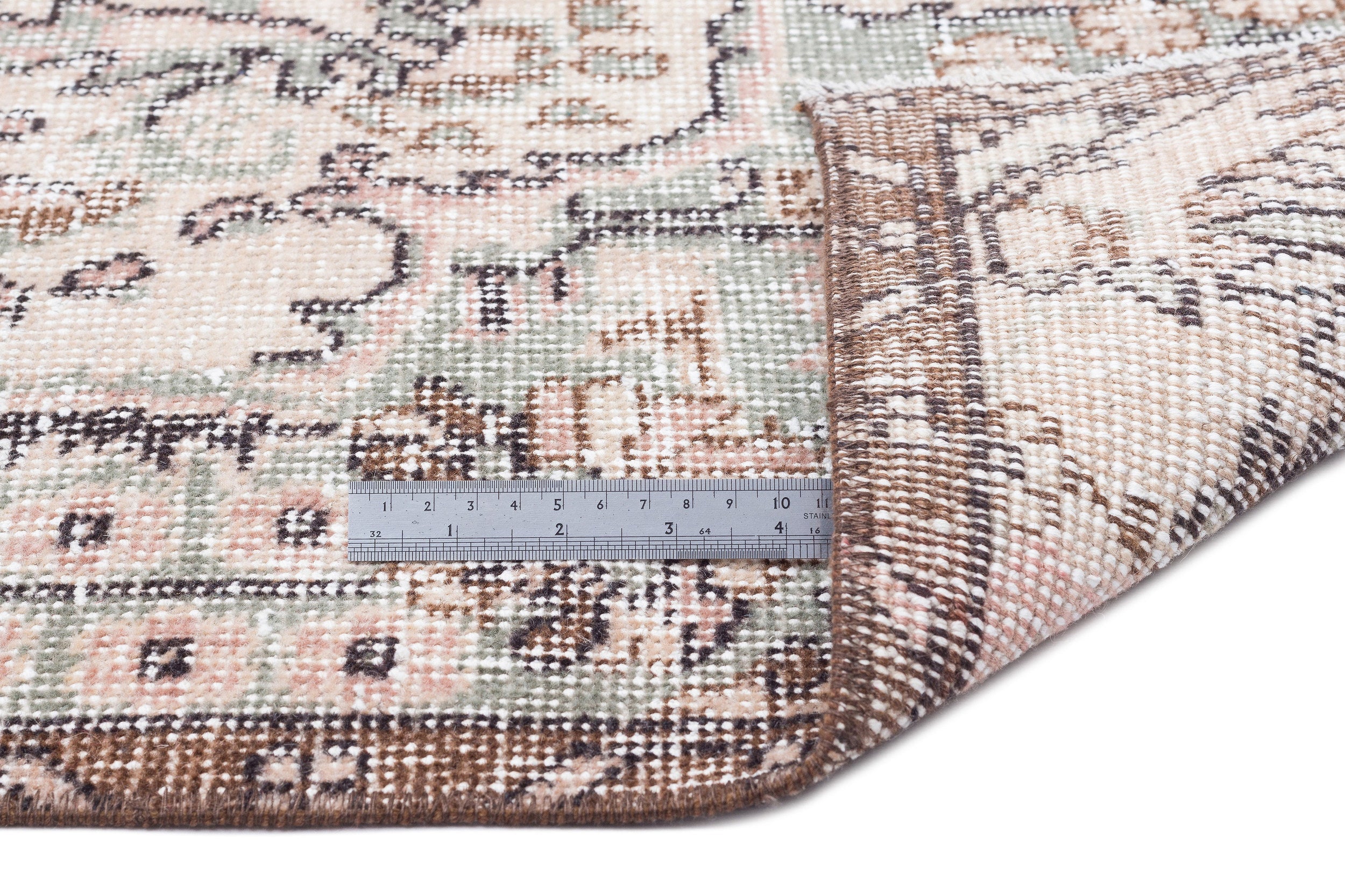 Atina Beige Vintage Wool Handmade Area Rug 6'2" x 9'11"