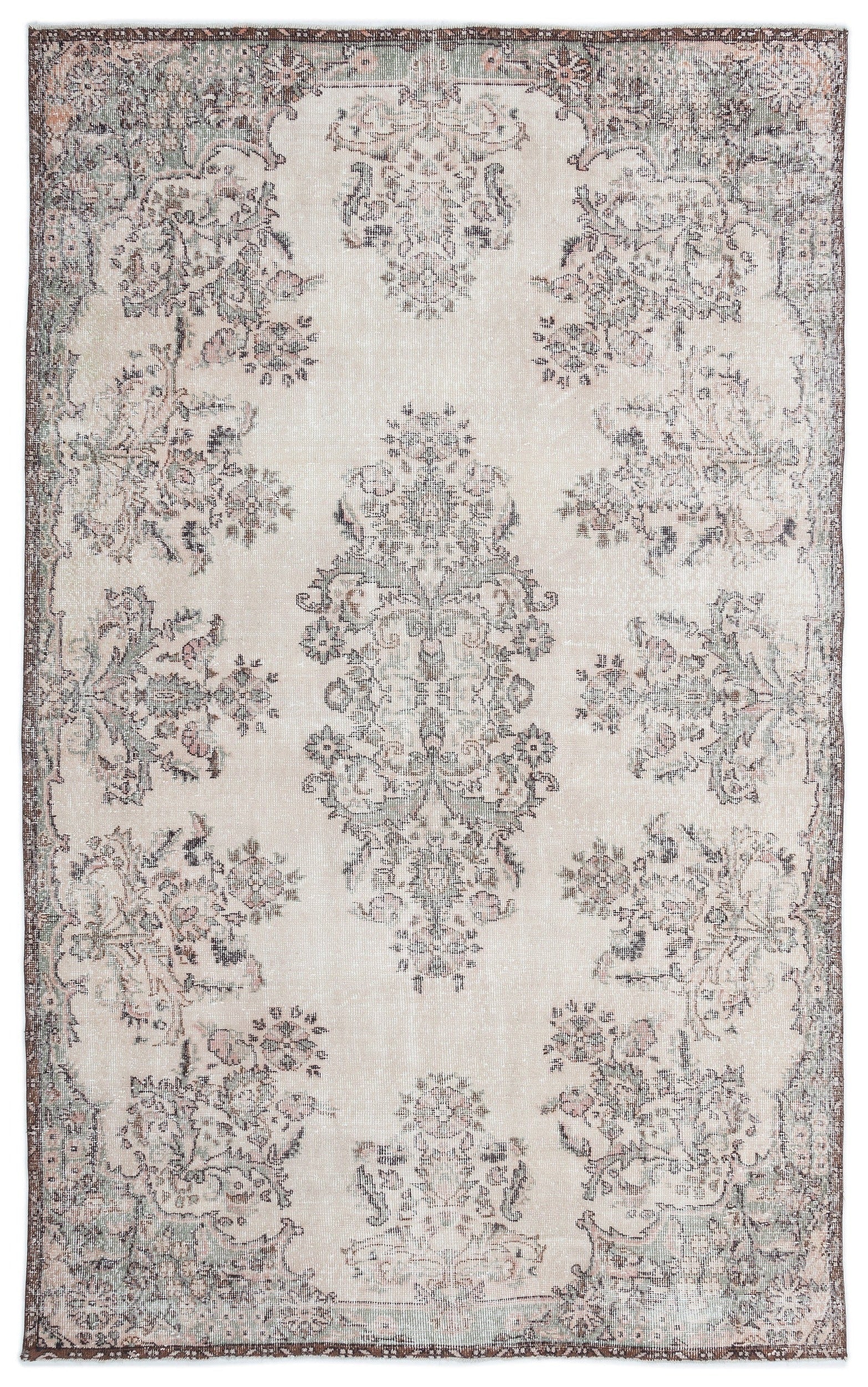 Atina Beige Vintage Wool Handmade Area Rug 6'2" x 9'11"