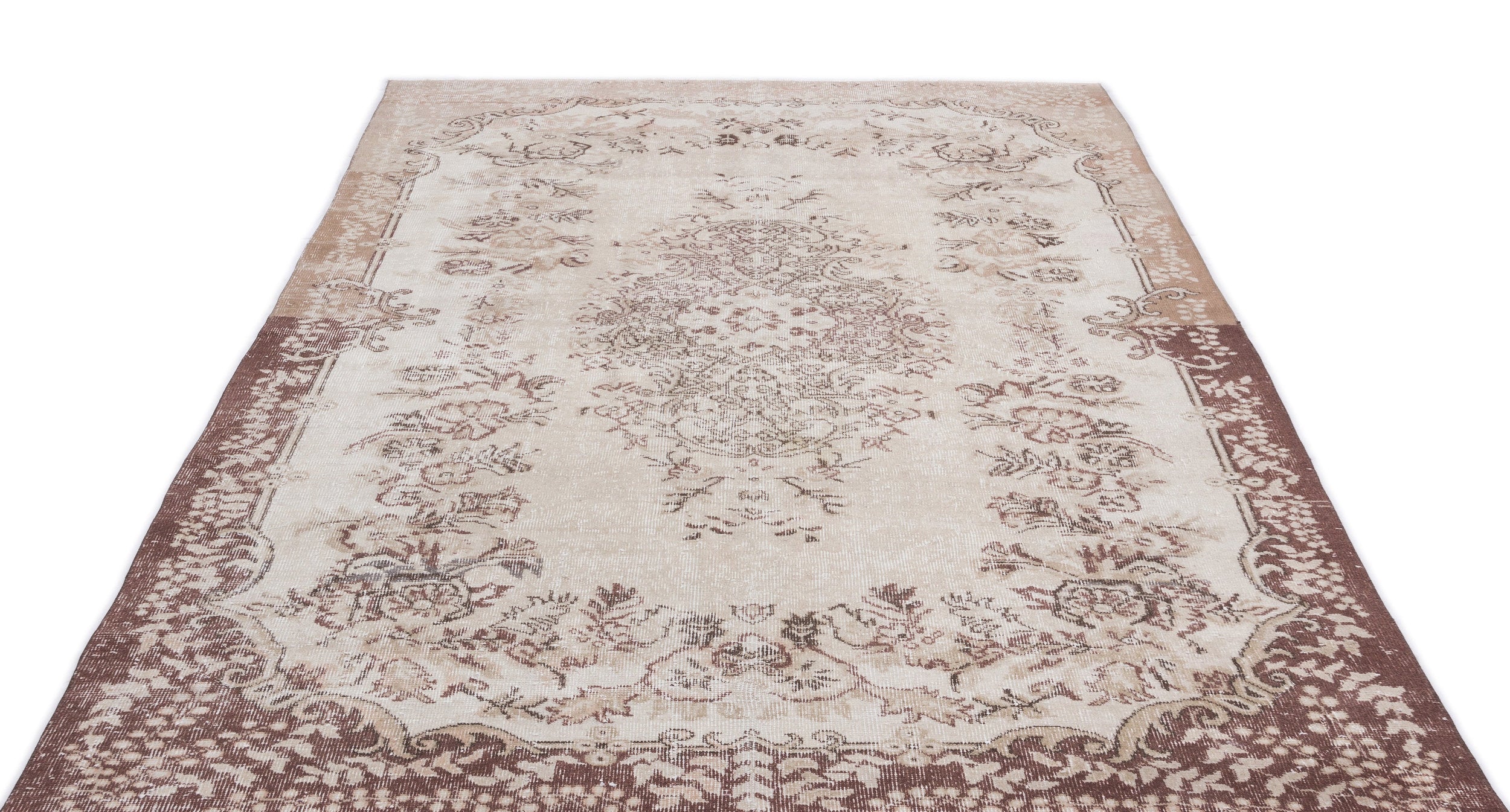 Atina Beige Vintage Wool Handmade Area Rug 5'9" x 10'0"