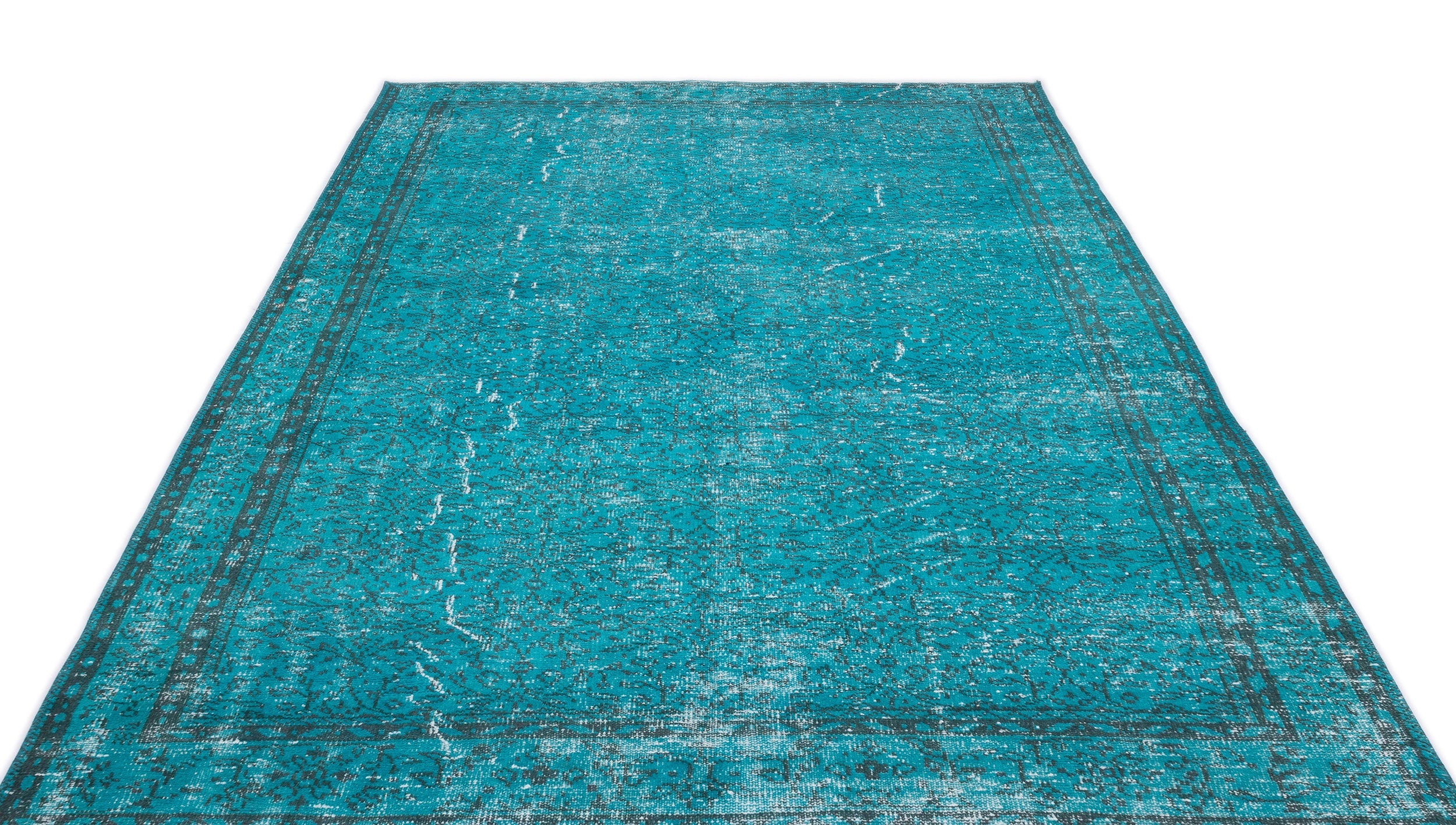 Atina Turquoise Vintage Wool Handmade Area Rug 6'6" x 10'10"