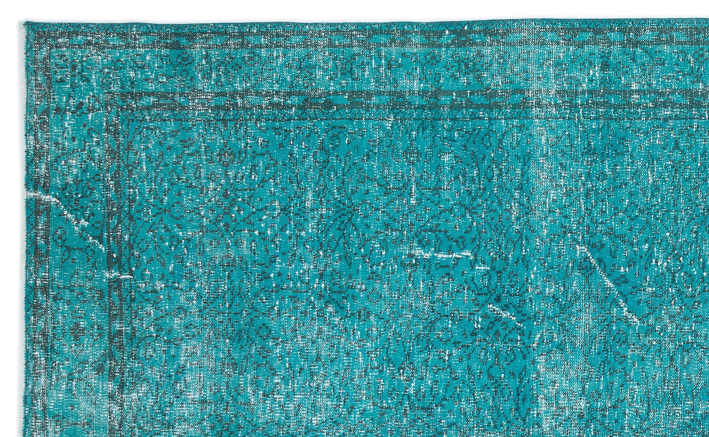 Atina Turquoise Vintage Wool Handmade Area Rug 6'6" x 10'10"