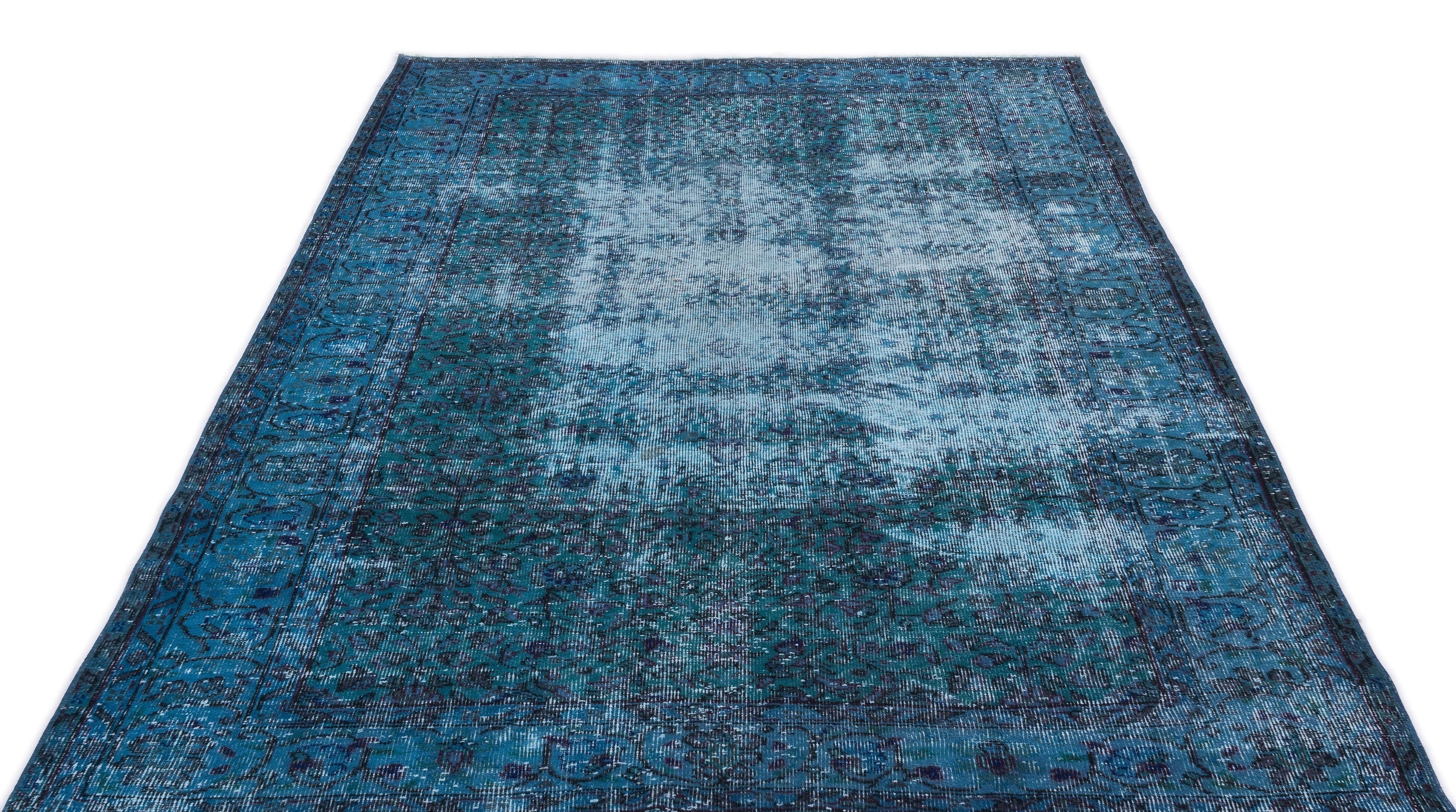 Atina Turquoise Vintage Wool Handmade Area Rug 5'7" x 8'11"