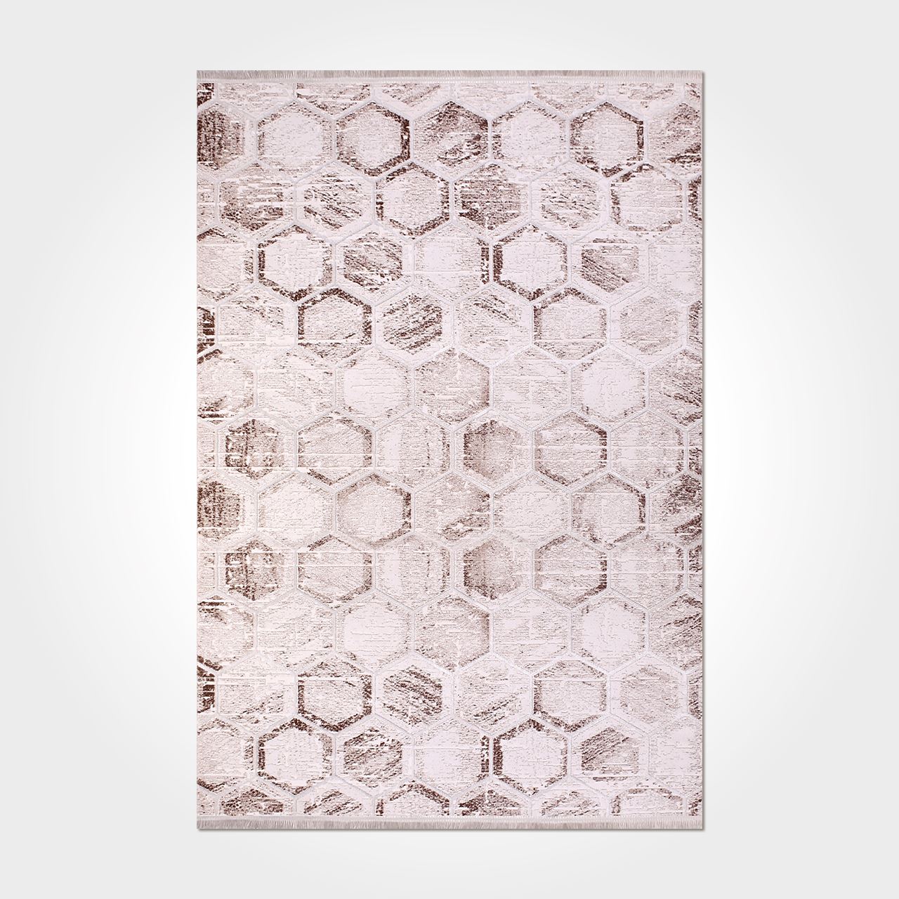 Geometric Area Rug – Machine Made Brown Cream 10 mm Pile Non Slip Rug