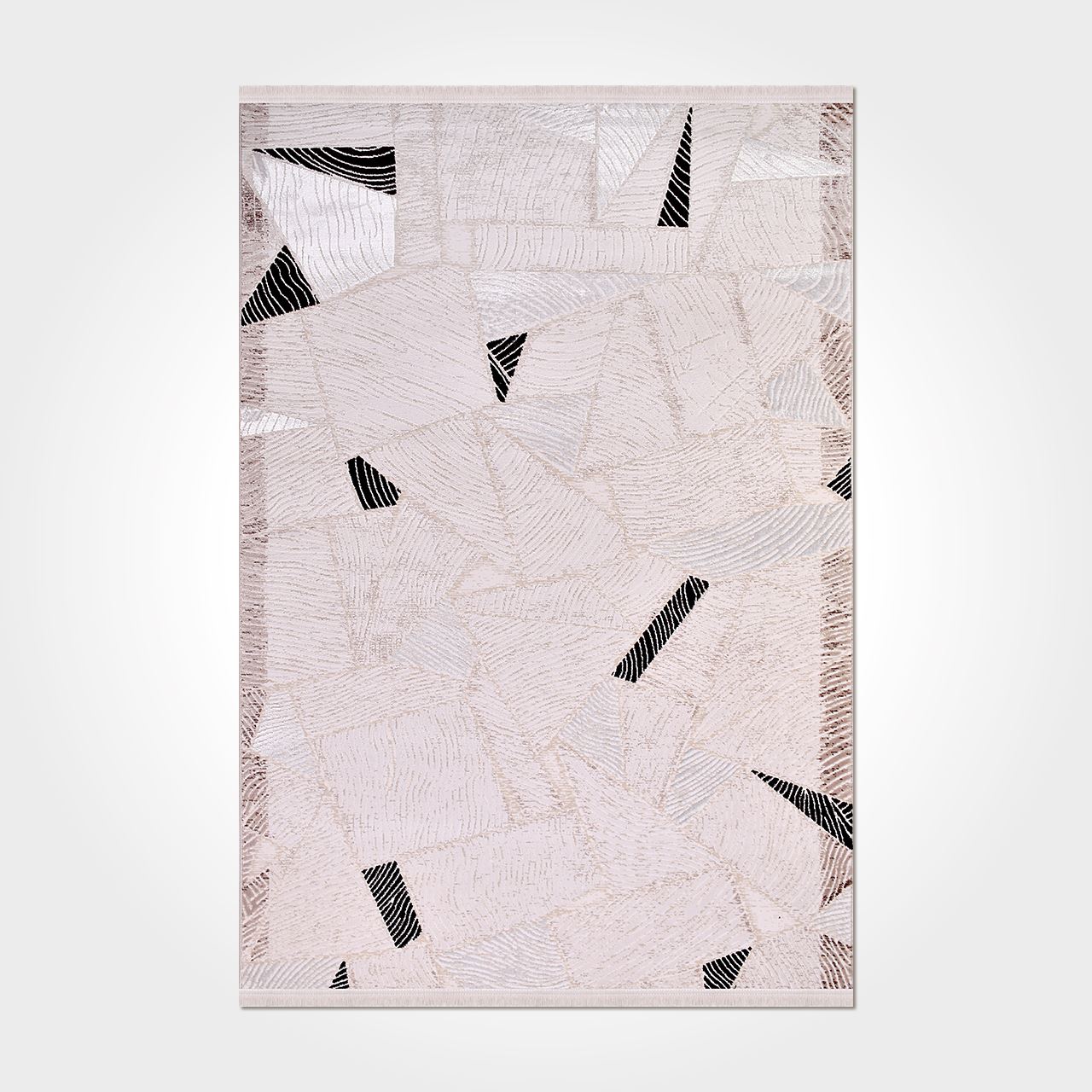 Cream Geometric Area Rug - Machine Made Rug with 10 mm Pile, Durable Acrylic Yarn