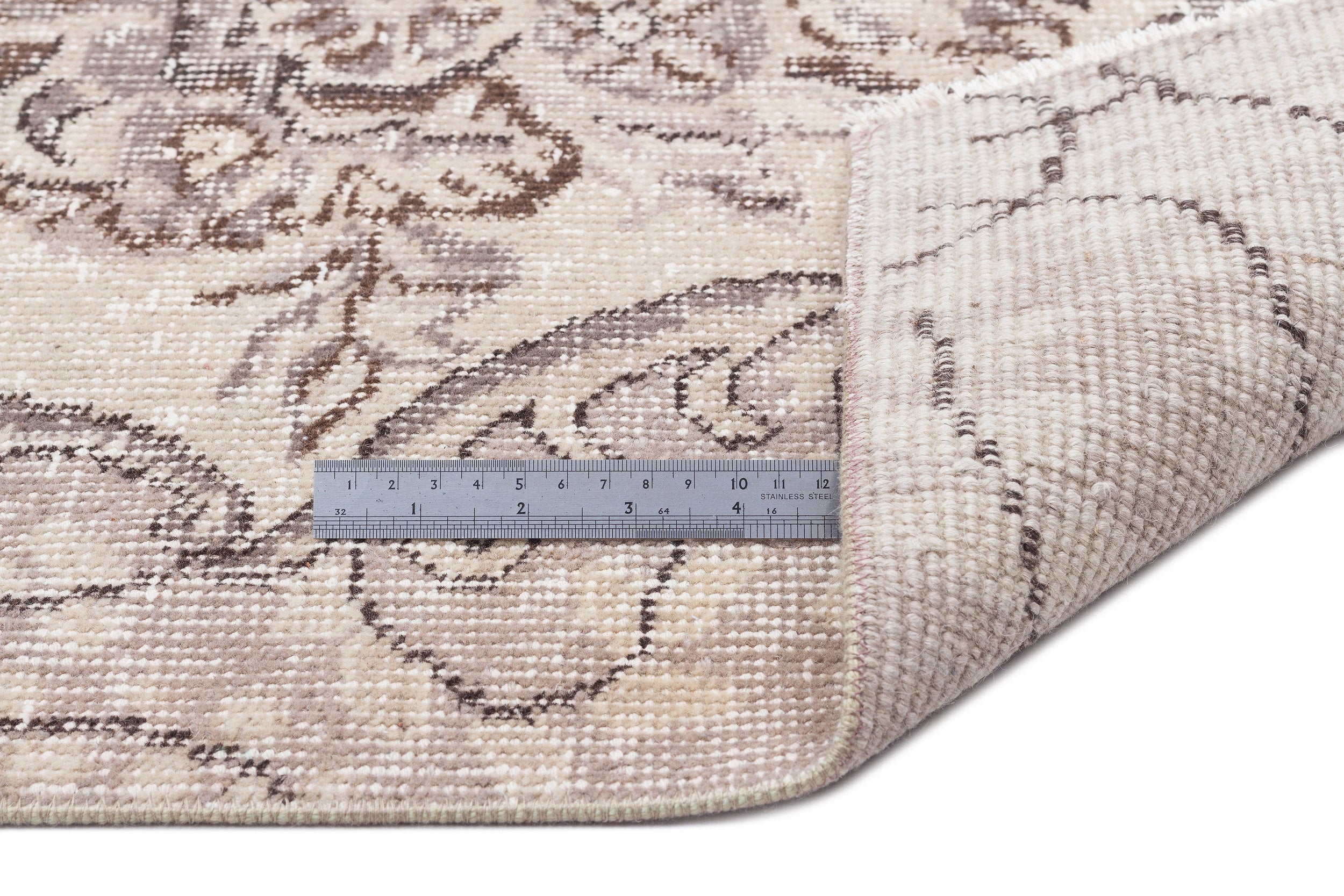 Atina Beige Vintage Wool Handmade Area Rug 5'8" x 8'10"