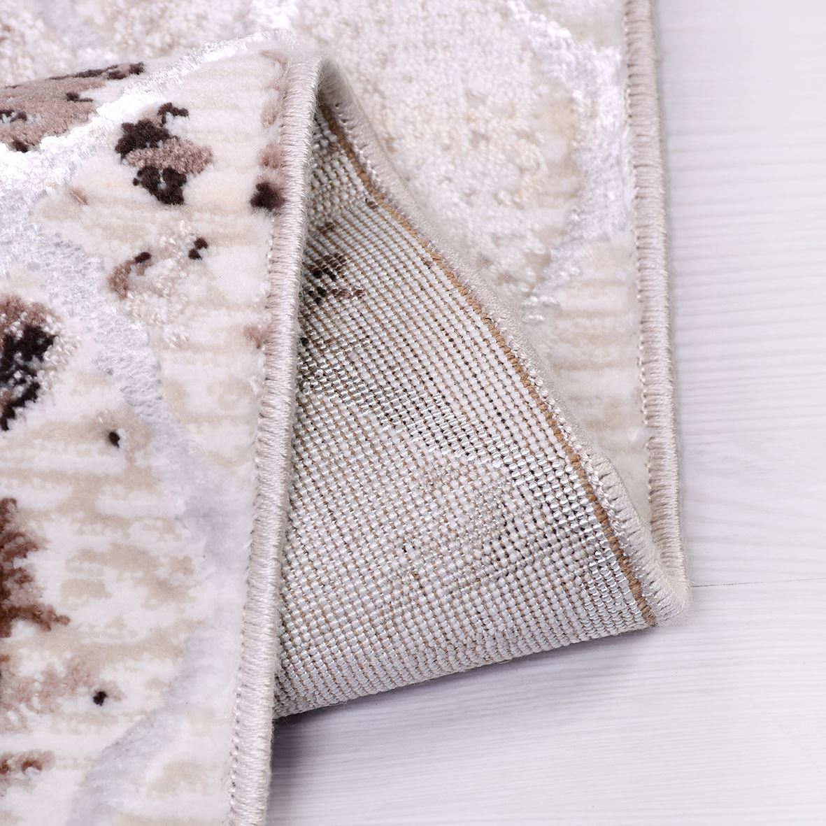 Cream Brown Area Rug - Geometric Machine Made Rug with 10mm Pile Height