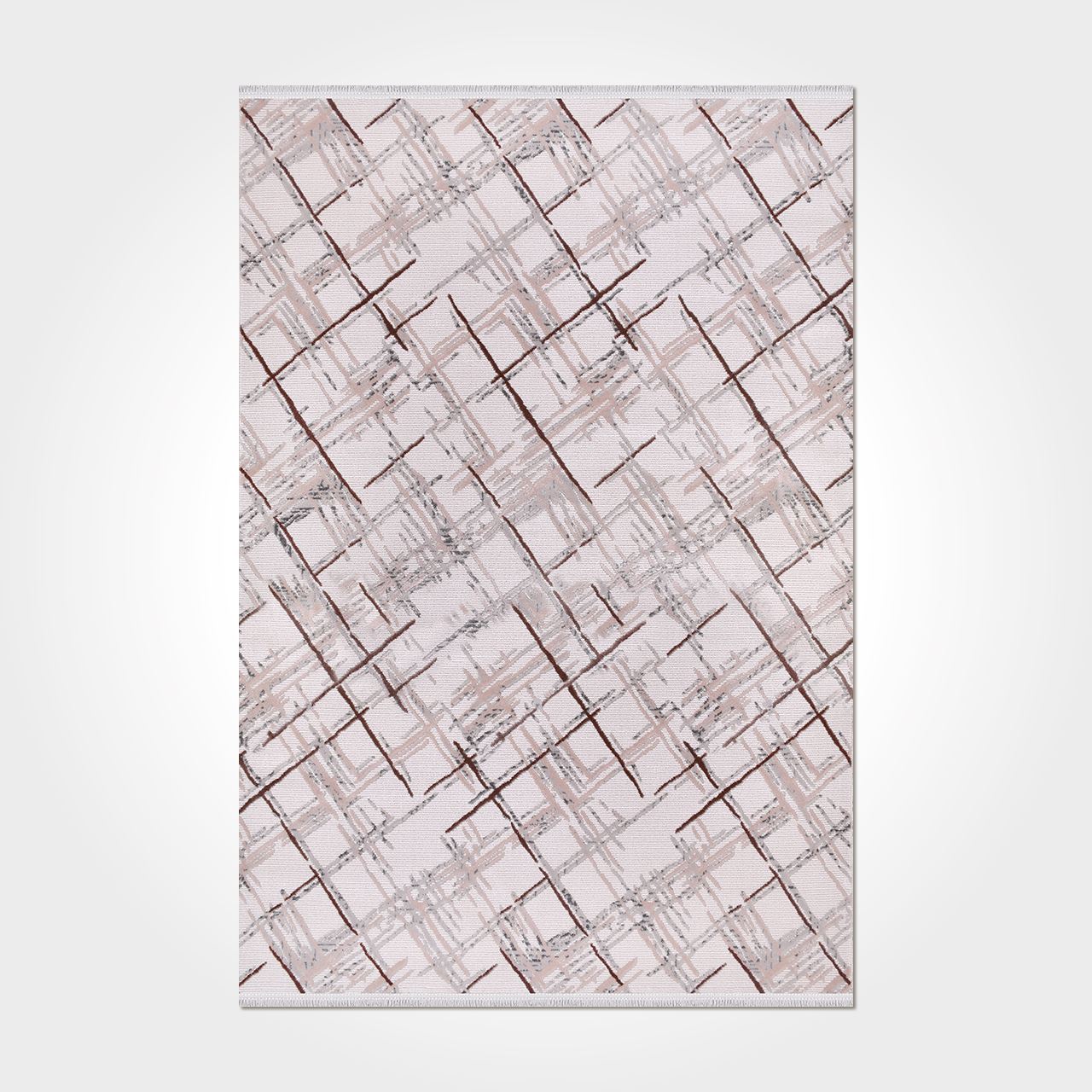Cream Striped Area Rug - Machine Made Rug With 10 mm Pile, Acrylic Yarn Carpet