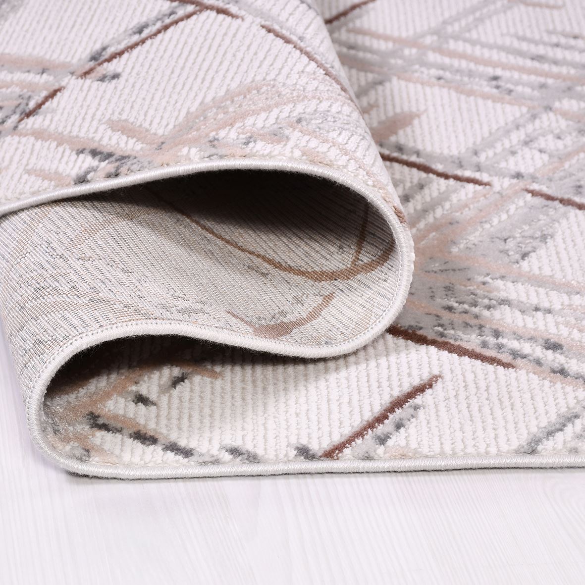 Cream Striped Area Rug - Machine Made Rug With 10 mm Pile, Acrylic Yarn Carpet