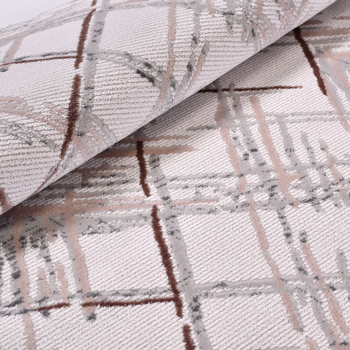 Cream Striped Area Rug - Machine Made Rug With 10 mm Pile, Acrylic Yarn Carpet