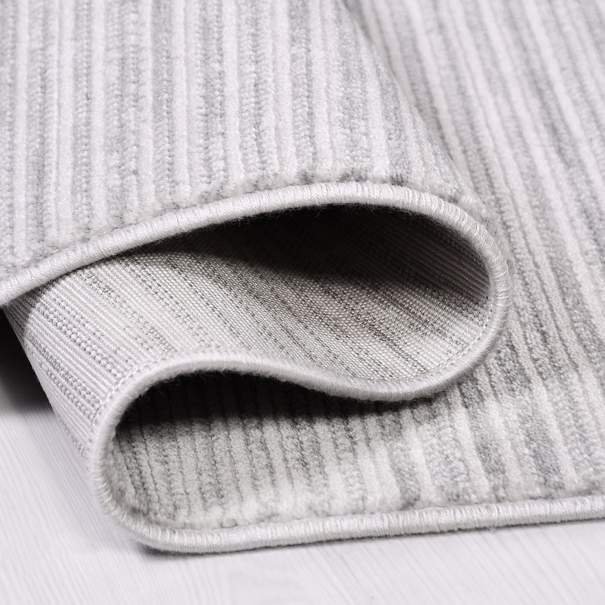 Grey Striped Area Rug – Machine Made Rug With 10 mm Pile Height, Acrylic Yarn