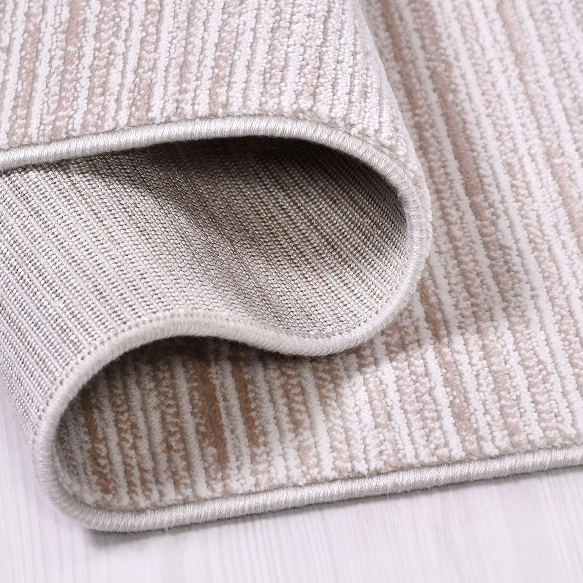 Cream Striped Area Rug – Machine Made Rug With 10 mm Pile, Washable Non Slip