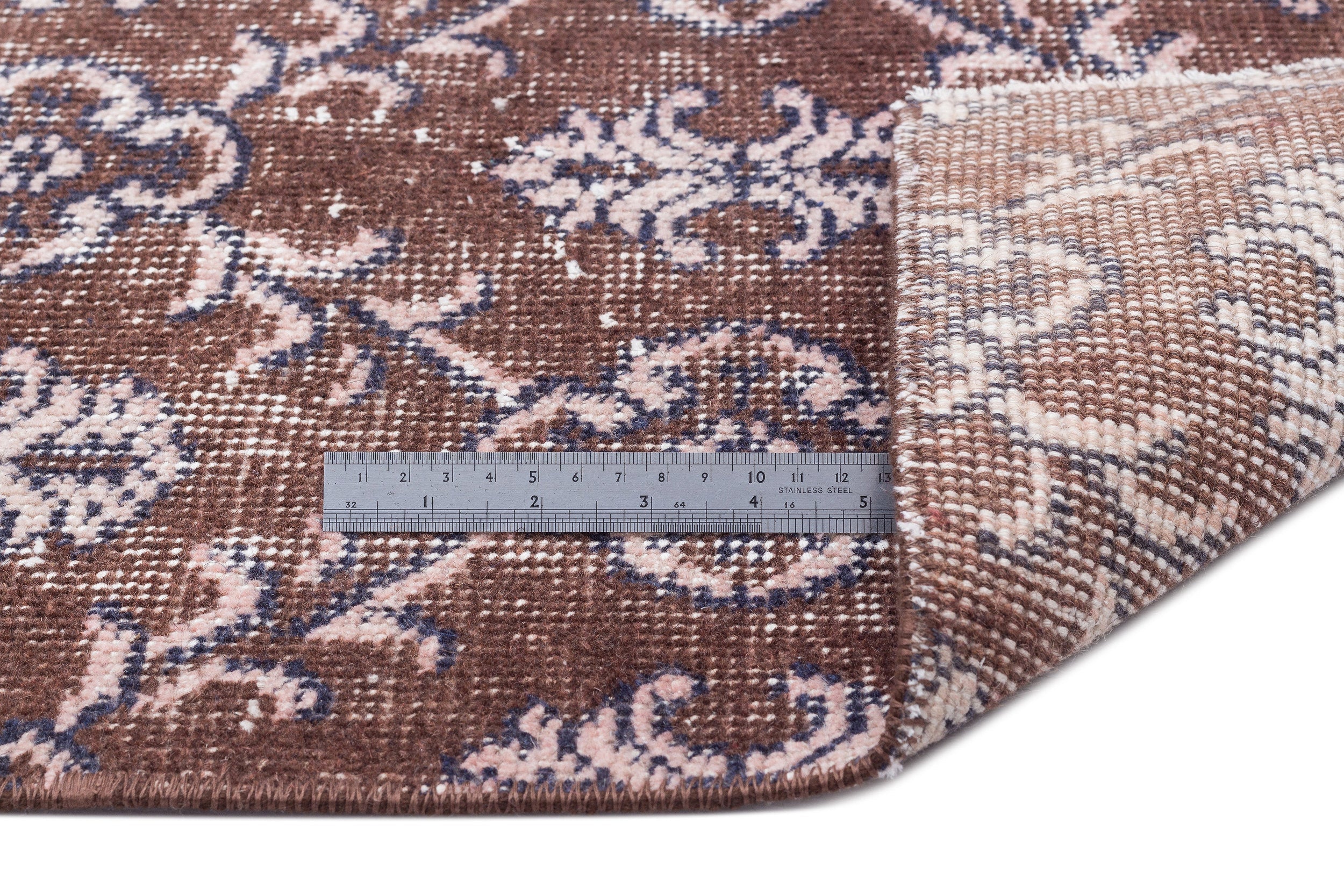 Atina Brown Vintage Wool Handmade Area Rug 4'11" x 7'3"
