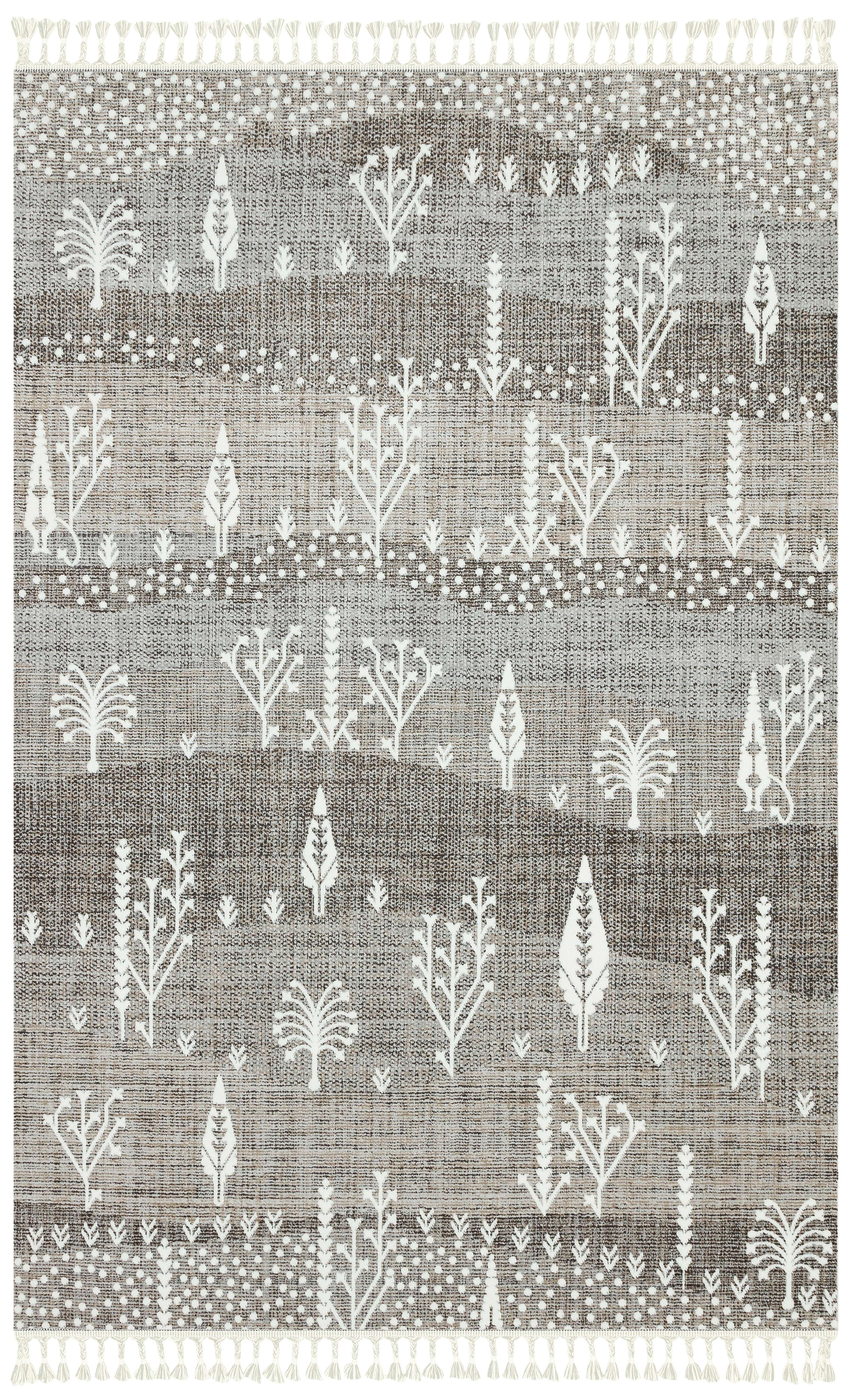 Machine Made Area Rug - Grey Brown Geometric Cotton Yarn Carpet for Living Room