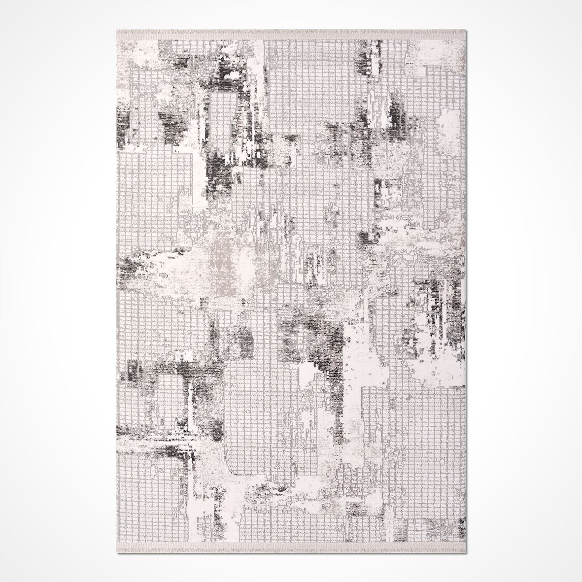 Modern Area Rug – Grey White Rug with Laser Cut Edges | 600K Stitch Density