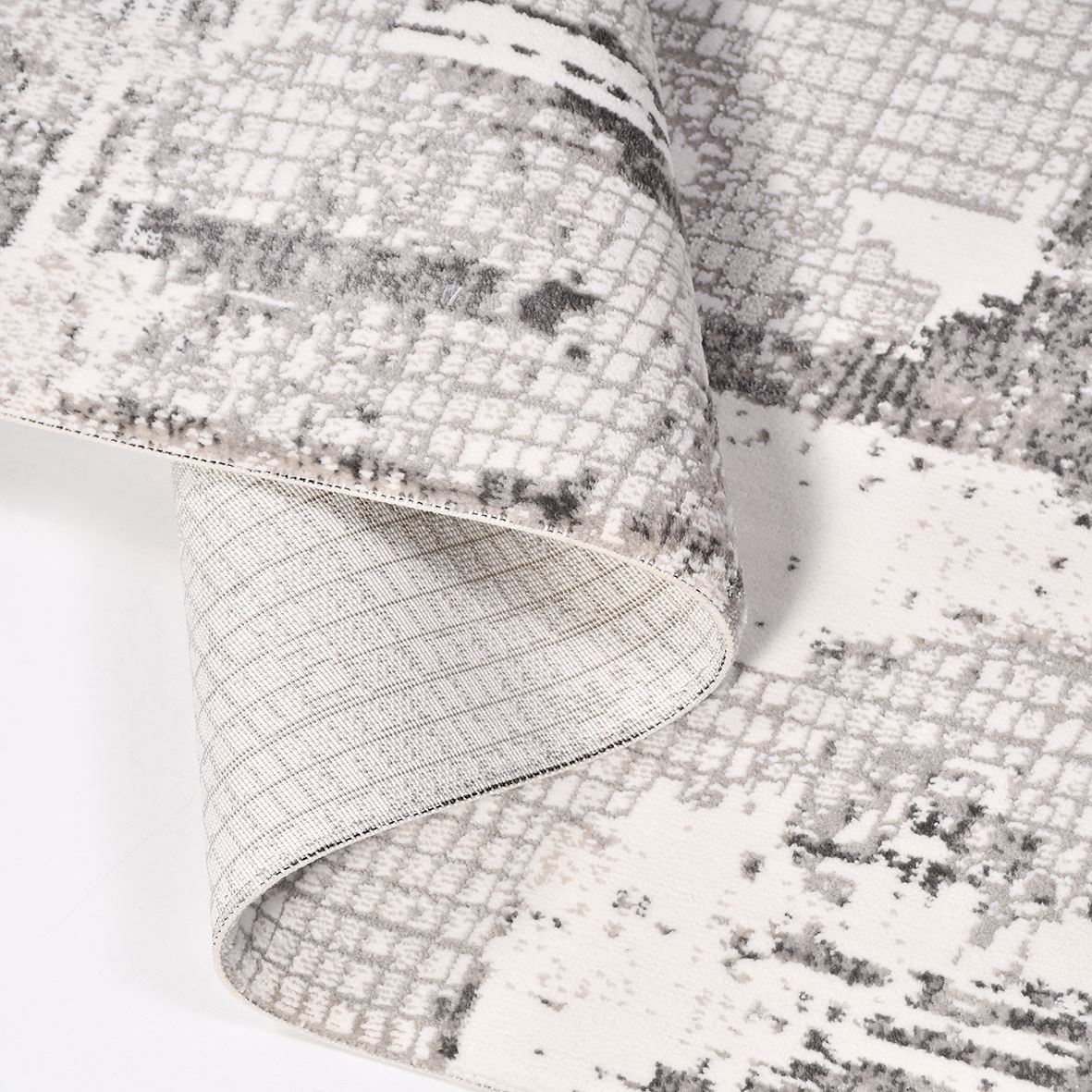 Modern Area Rug – Grey White Rug with Laser Cut Edges | 600K Stitch Density