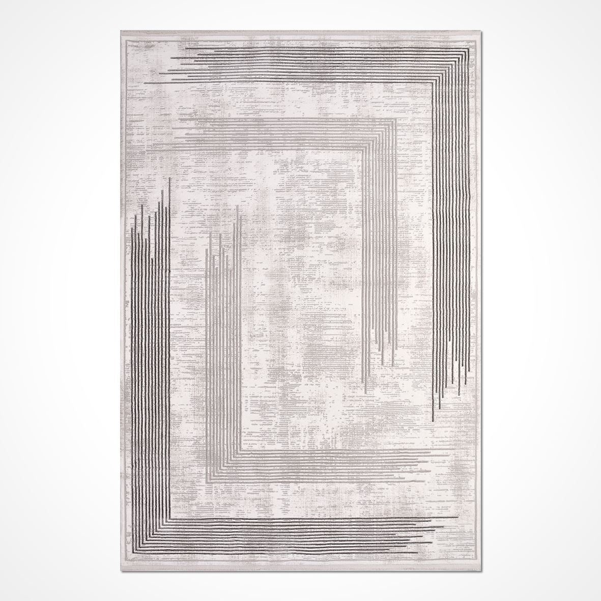 Grey Striped Area Rug - Machine Made Rug with 600000 Stitches | Durable Polyester Carpet