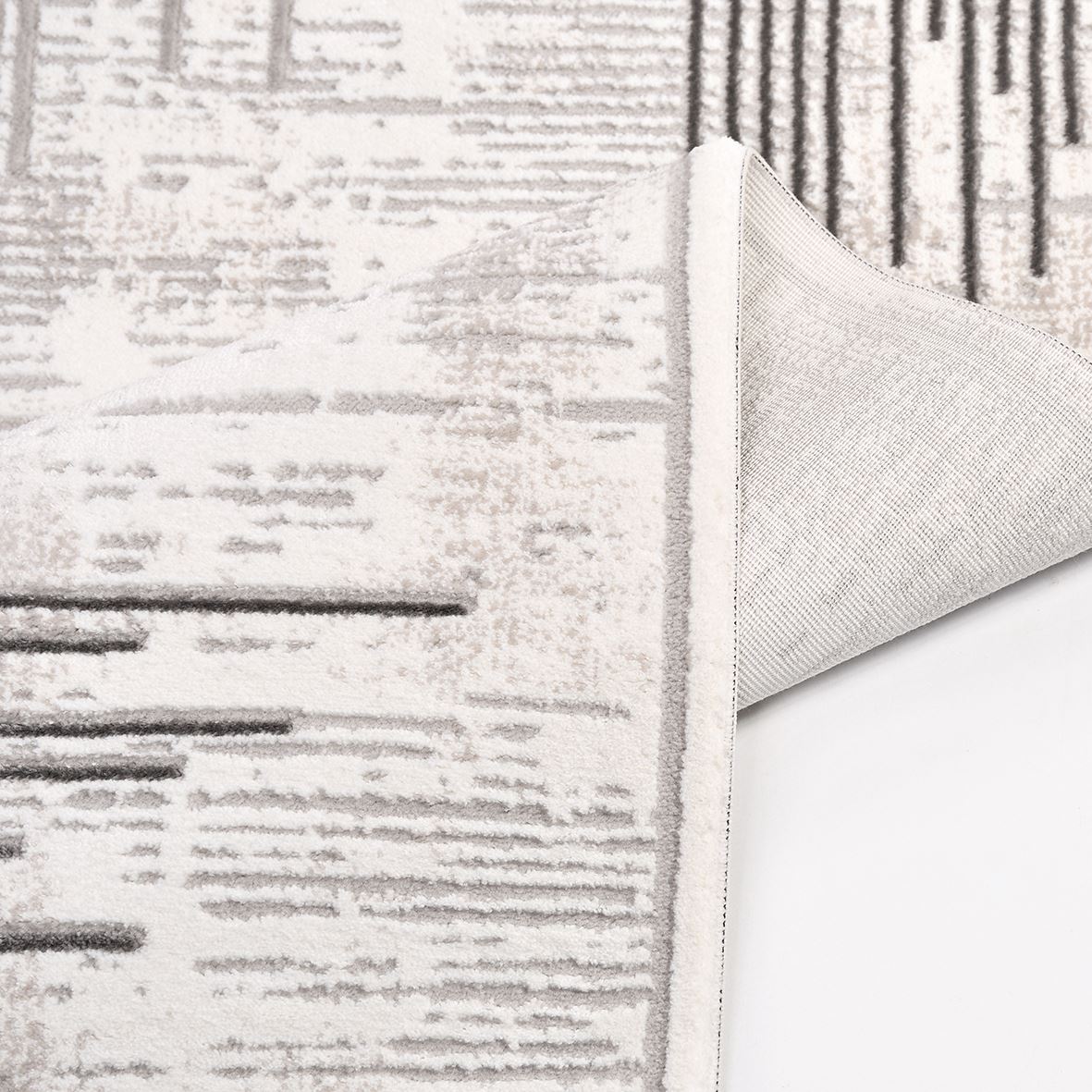 Grey Striped Area Rug - Machine Made Rug with 600000 Stitches | Durable Polyester Carpet