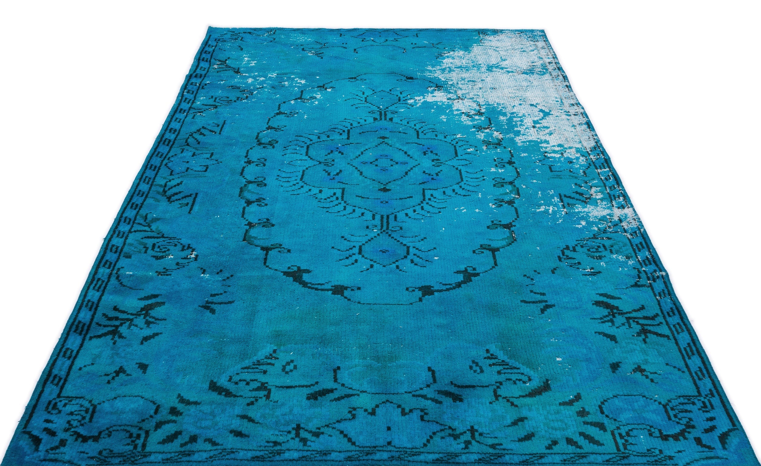 Atina Turquoise Vintage Wool Handmade Area Rug 5'5" x 8'8"