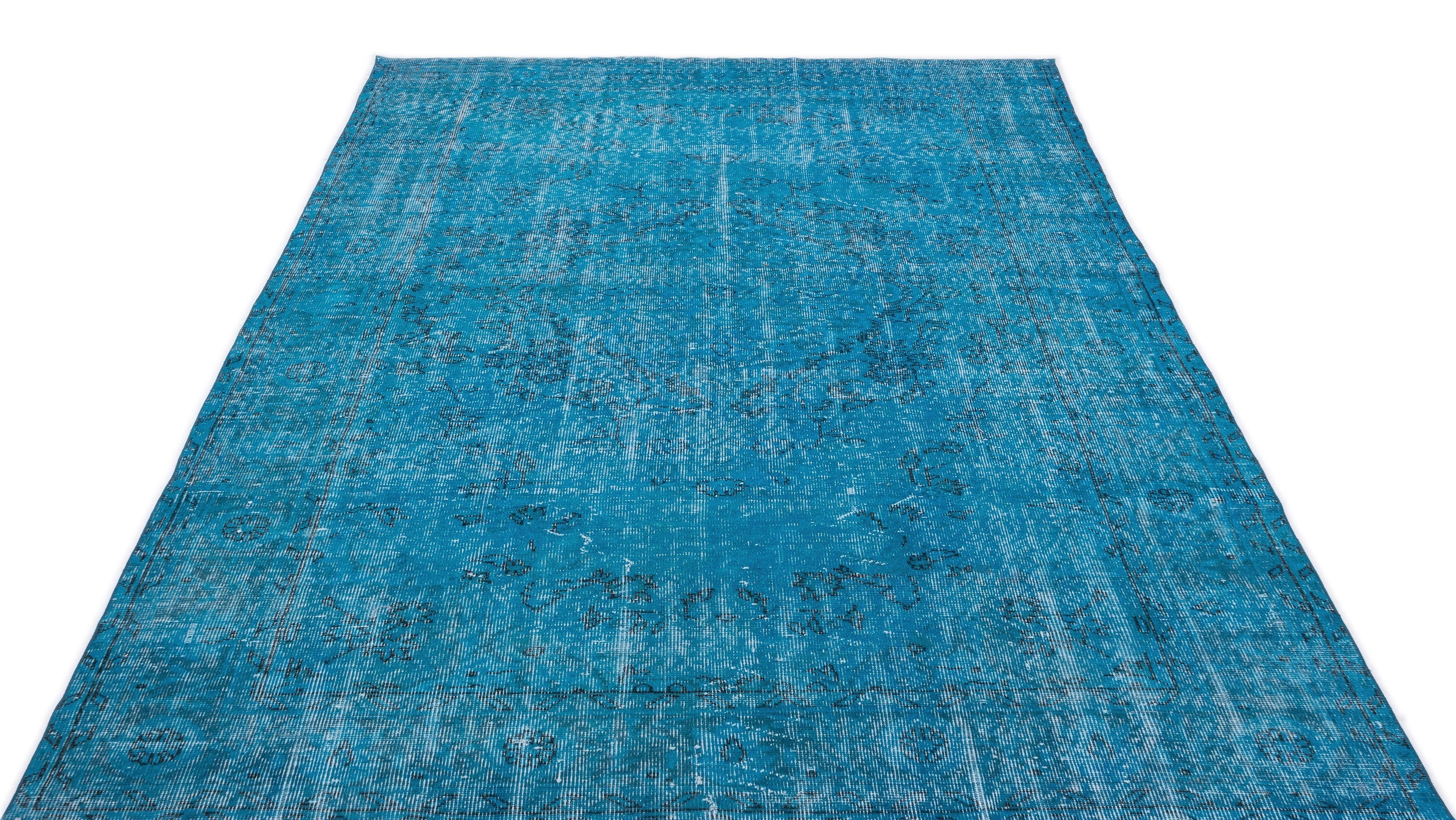 Atina Turquoise Vintage Wool Handmade Area Rug 5'7" x 9'9"