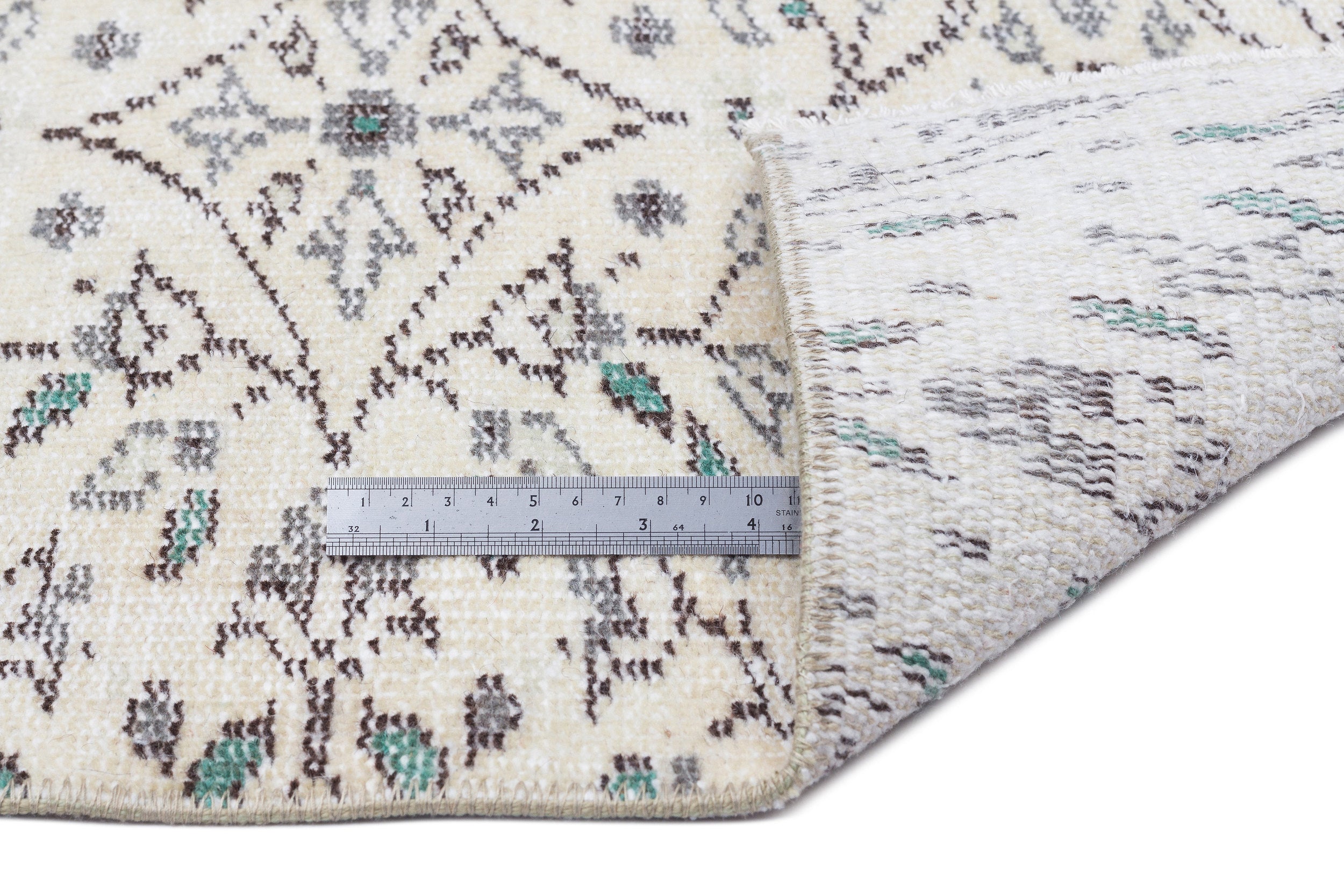 Atina Cream Vintage Wool Handmade Area Rug 5'4" x 8'6"