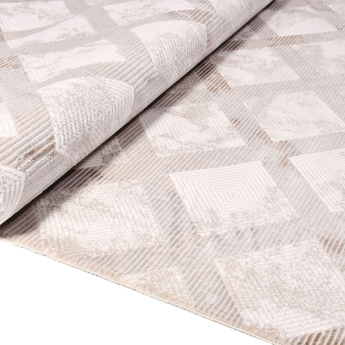 Geometric Area Rug – Machine Made Cream Polyester Rug with Laser Cut Edge