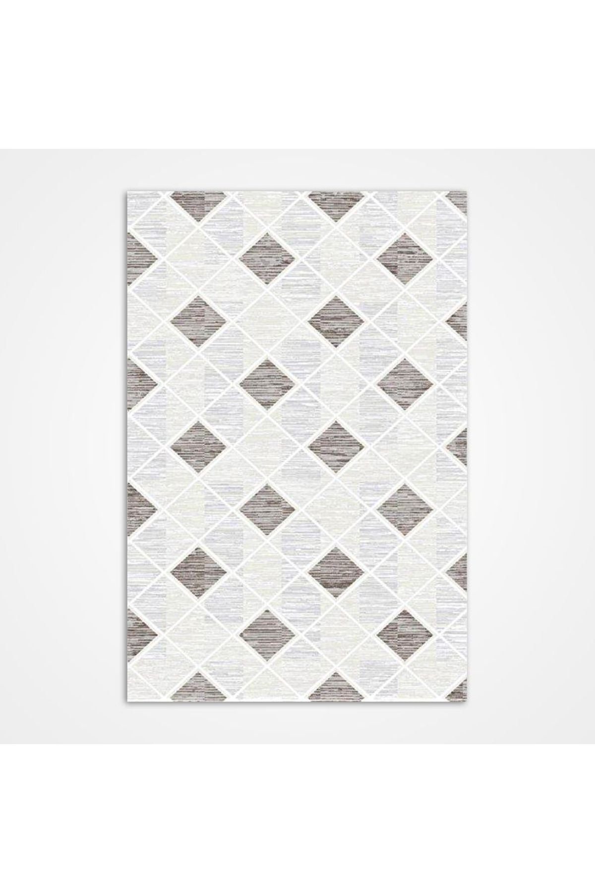 Grey Geometric Area Rug - Machine Made Rug With 8mm Pile & Laser Cut Edges