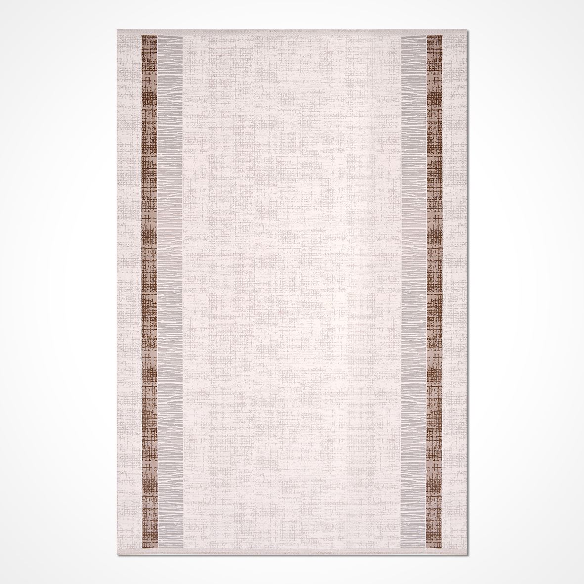 Machine Made Area Rug – Cream Brown Frame Rug with Laser Cut Edges