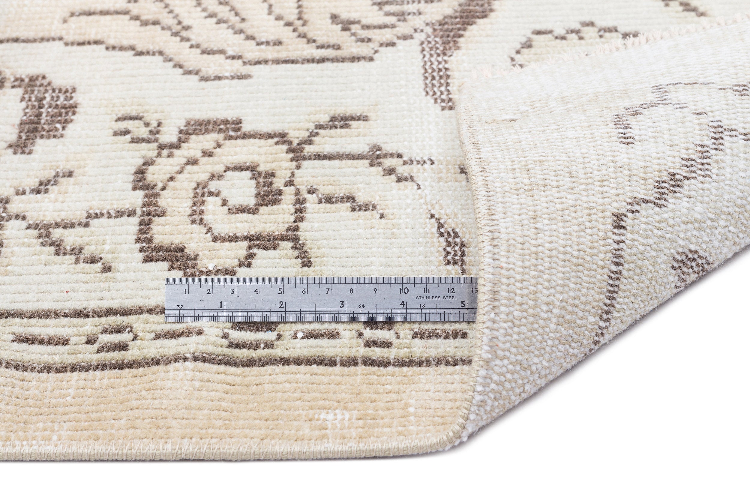 Atina Beige Vintage Wool Handmade Area Rug 5'5" x 8'6"