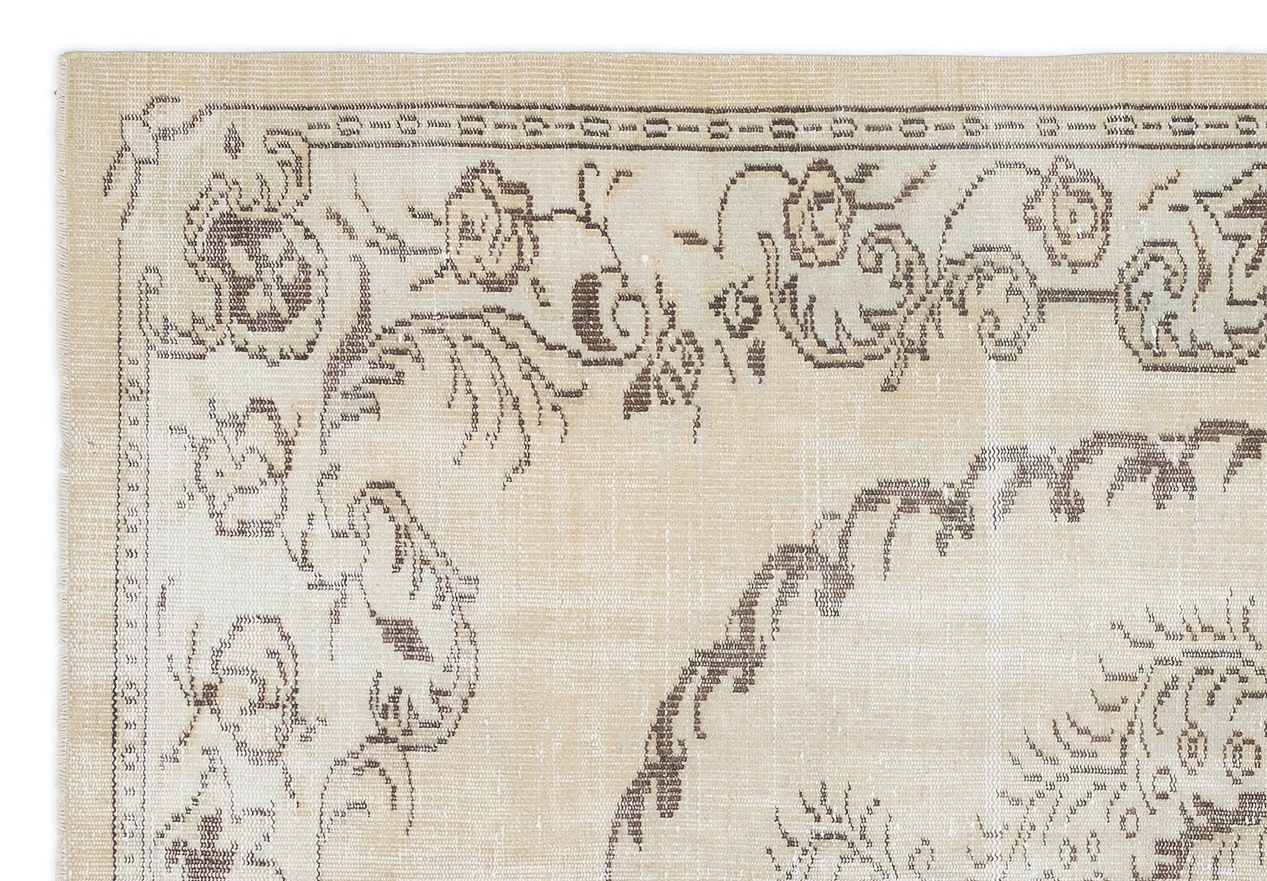 Atina Beige Vintage Wool Handmade Area Rug 5'5" x 8'6"