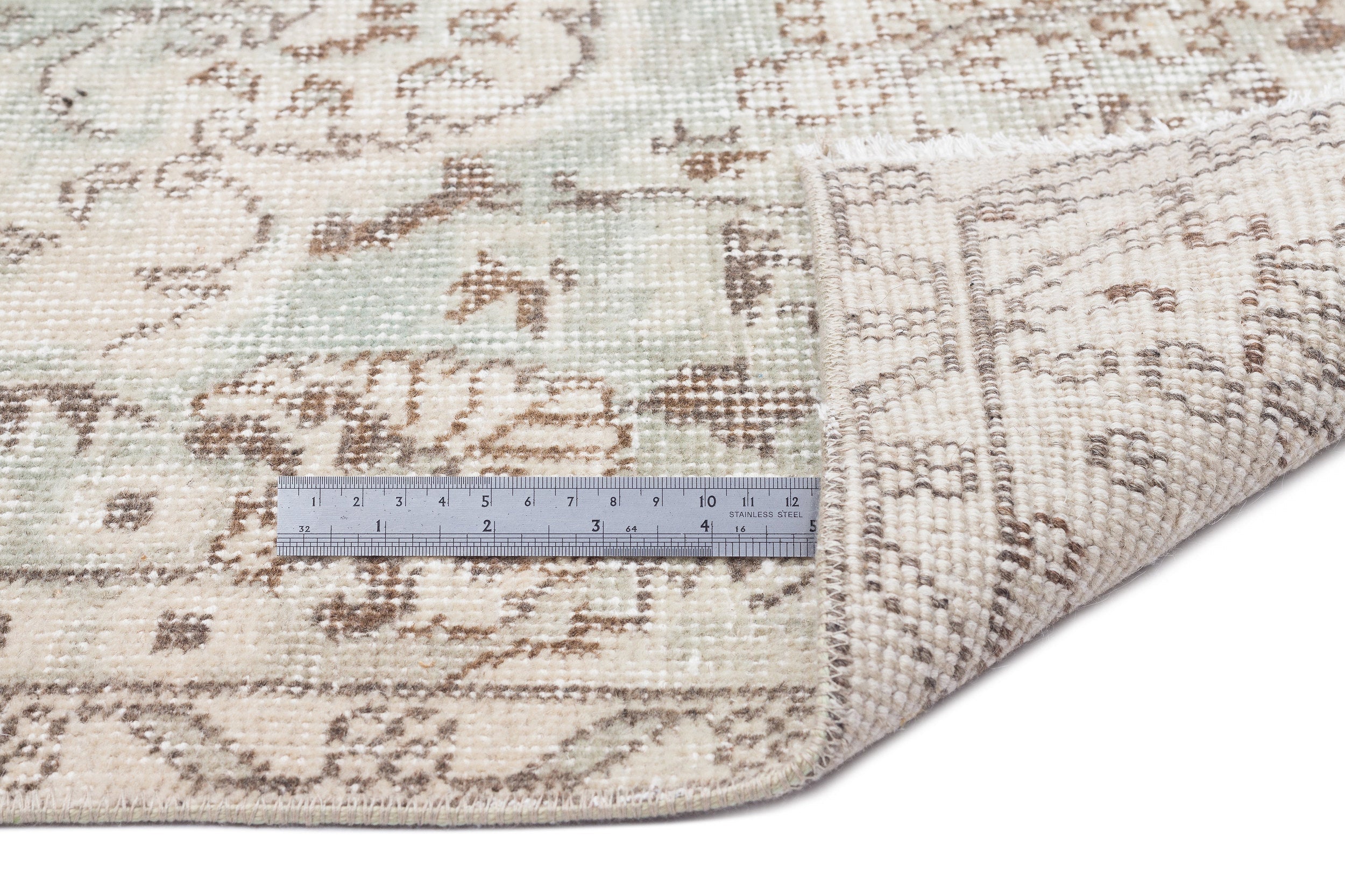 Atina Beige Vintage Wool Handmade Area Rug 5'6" x 9'3"