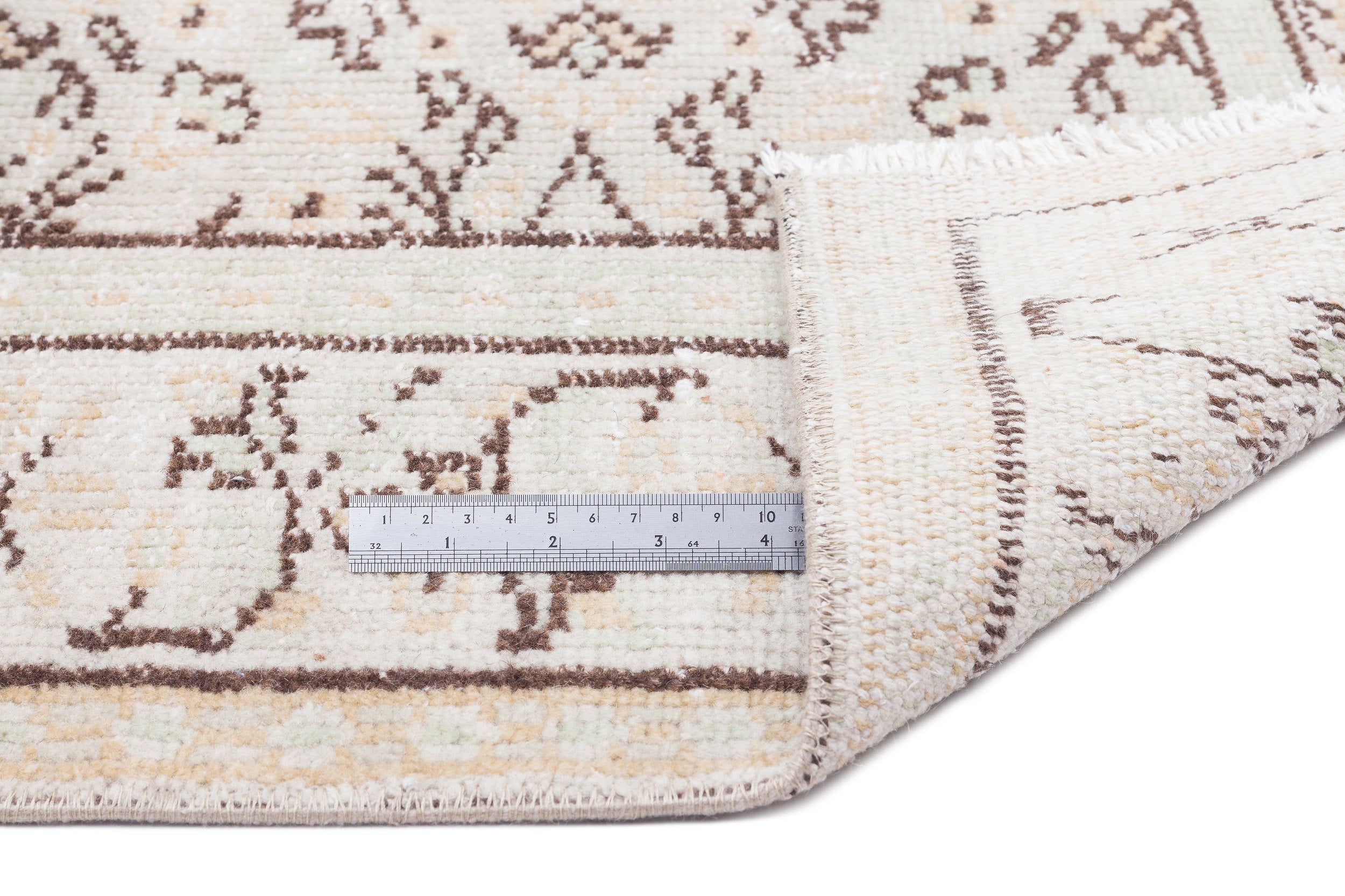 Atina Beige Vintage Wool Handmade Area Rug 3'7" x 12'4"